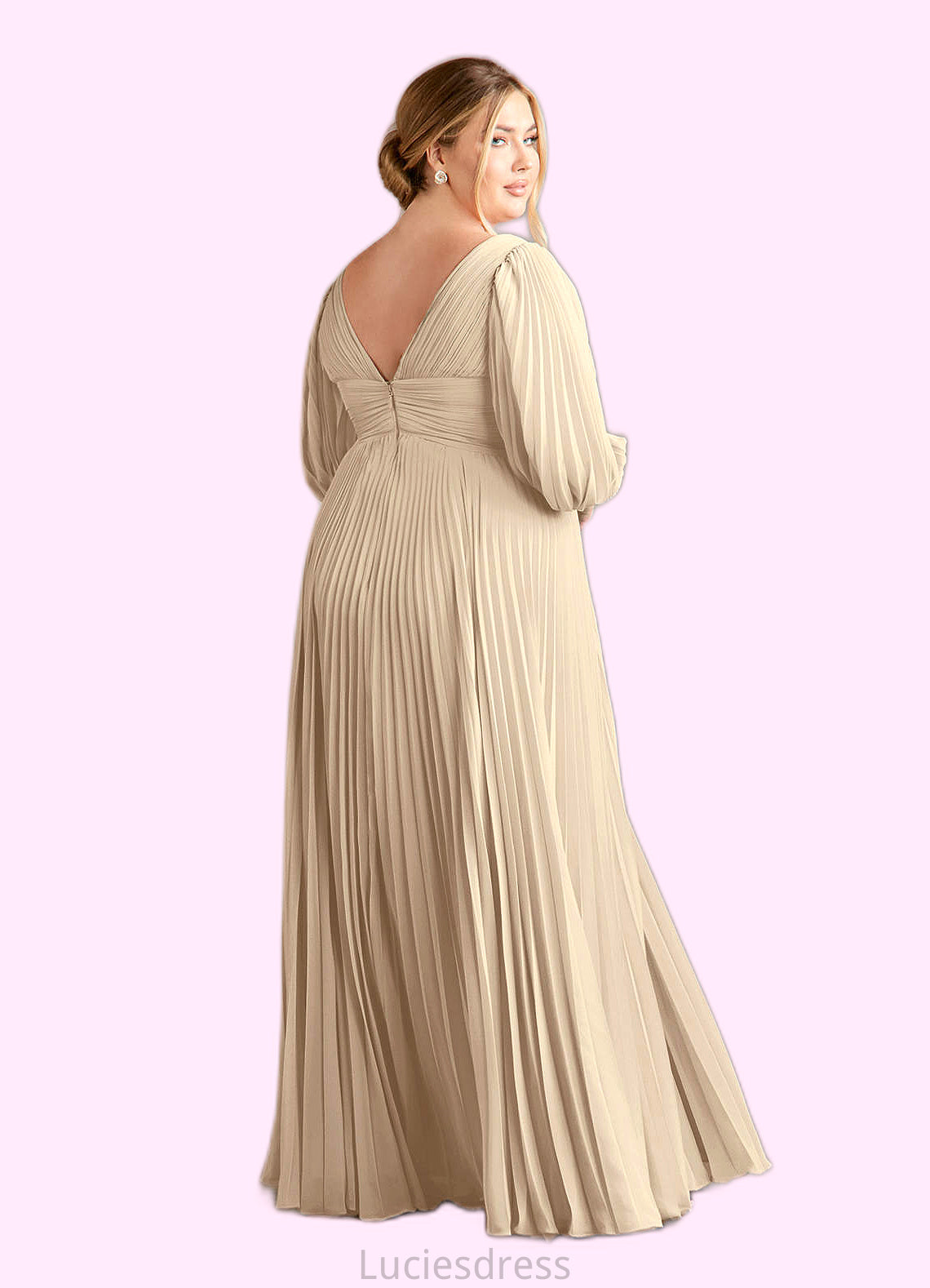 Perla A-Line V-Neck Pleated Chiffon Floor-Length Dress HFP0022642