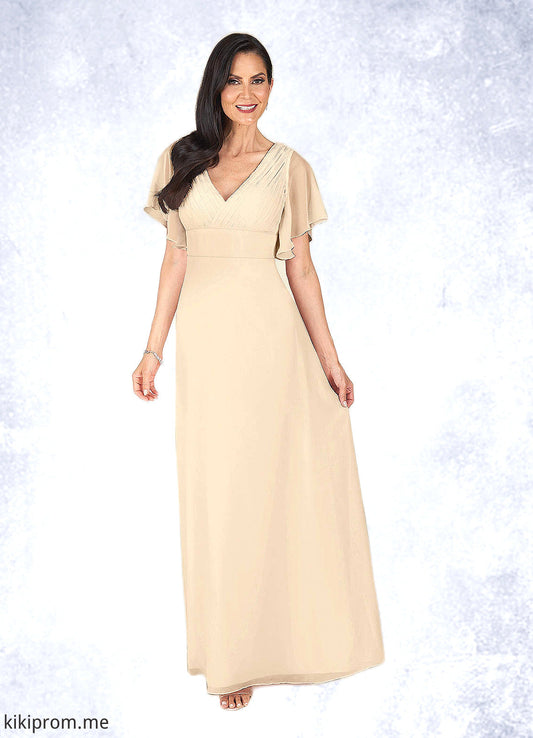 Stella A-Line V-Neck Pleated Chiffon Floor-Length Dress STFP0022646