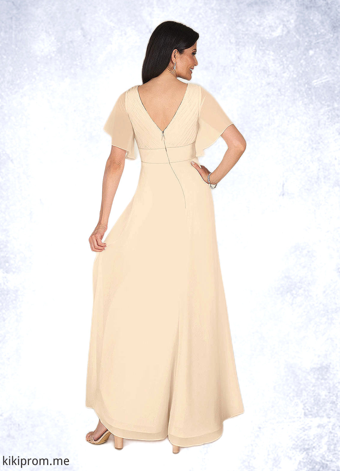 Stella A-Line V-Neck Pleated Chiffon Floor-Length Dress STFP0022646