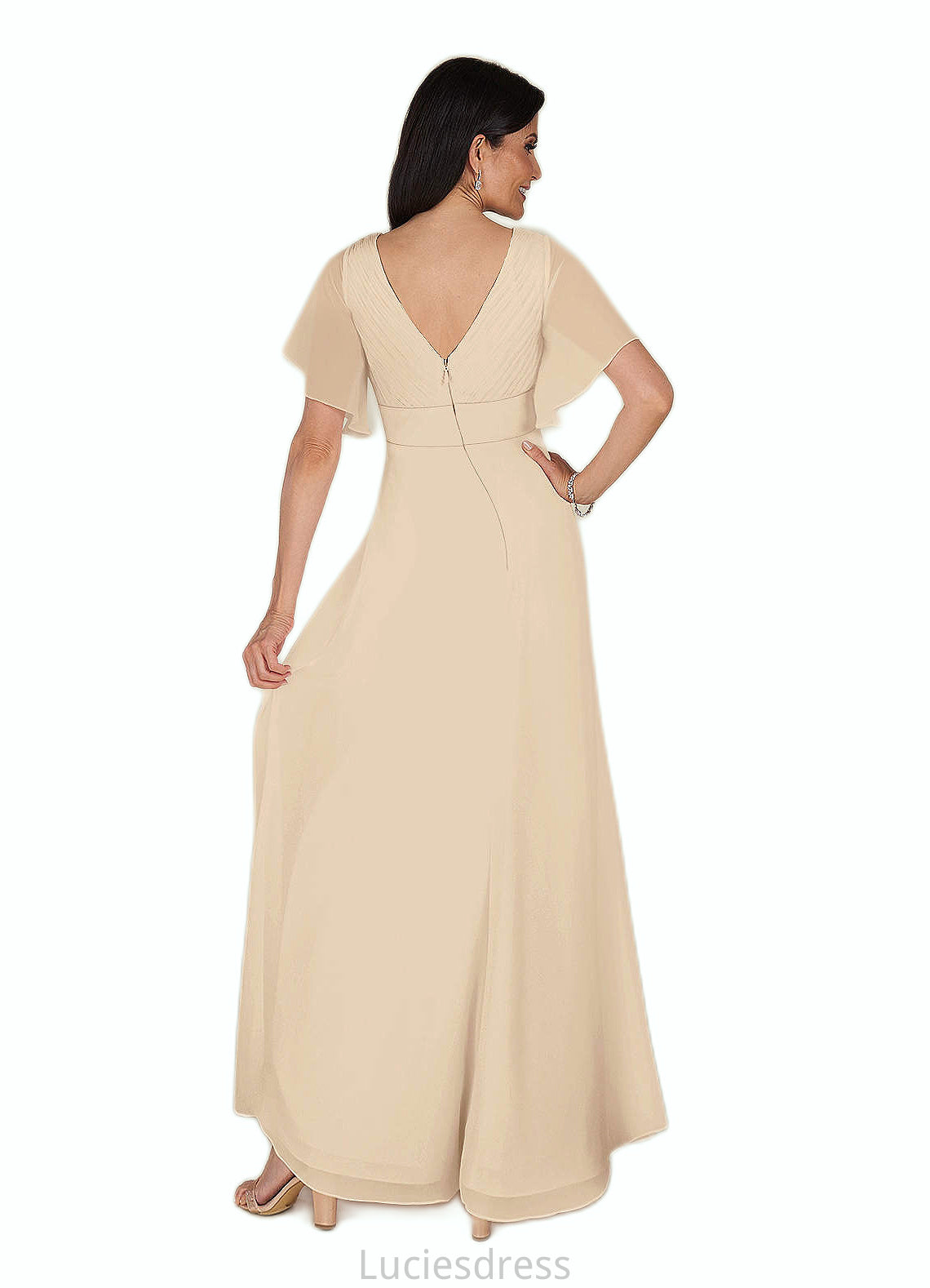 Justice A-Line V-Neck Pleated Chiffon Floor-Length Dress HFP0022646