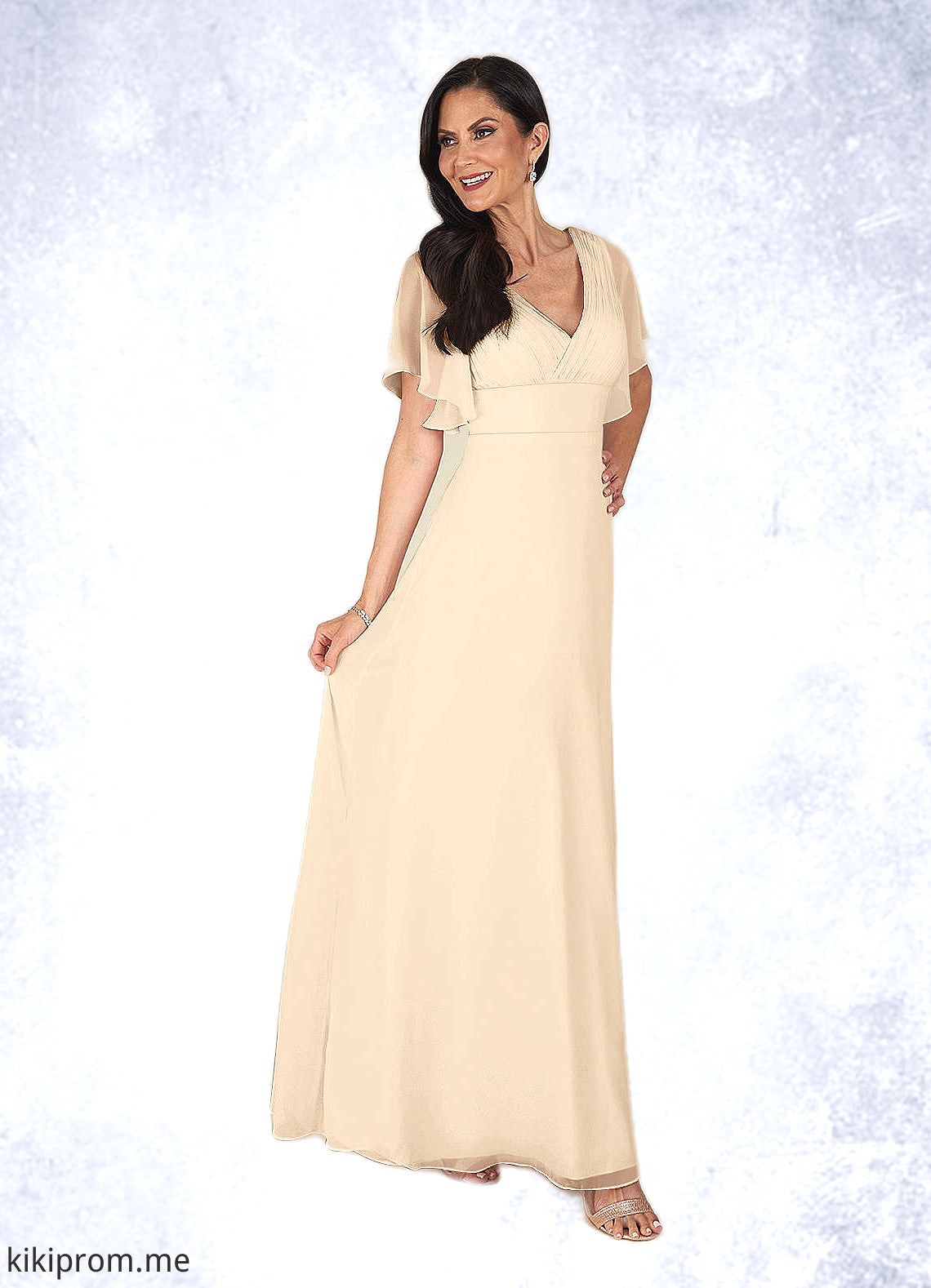 Stella A-Line V-Neck Pleated Chiffon Floor-Length Dress STFP0022646