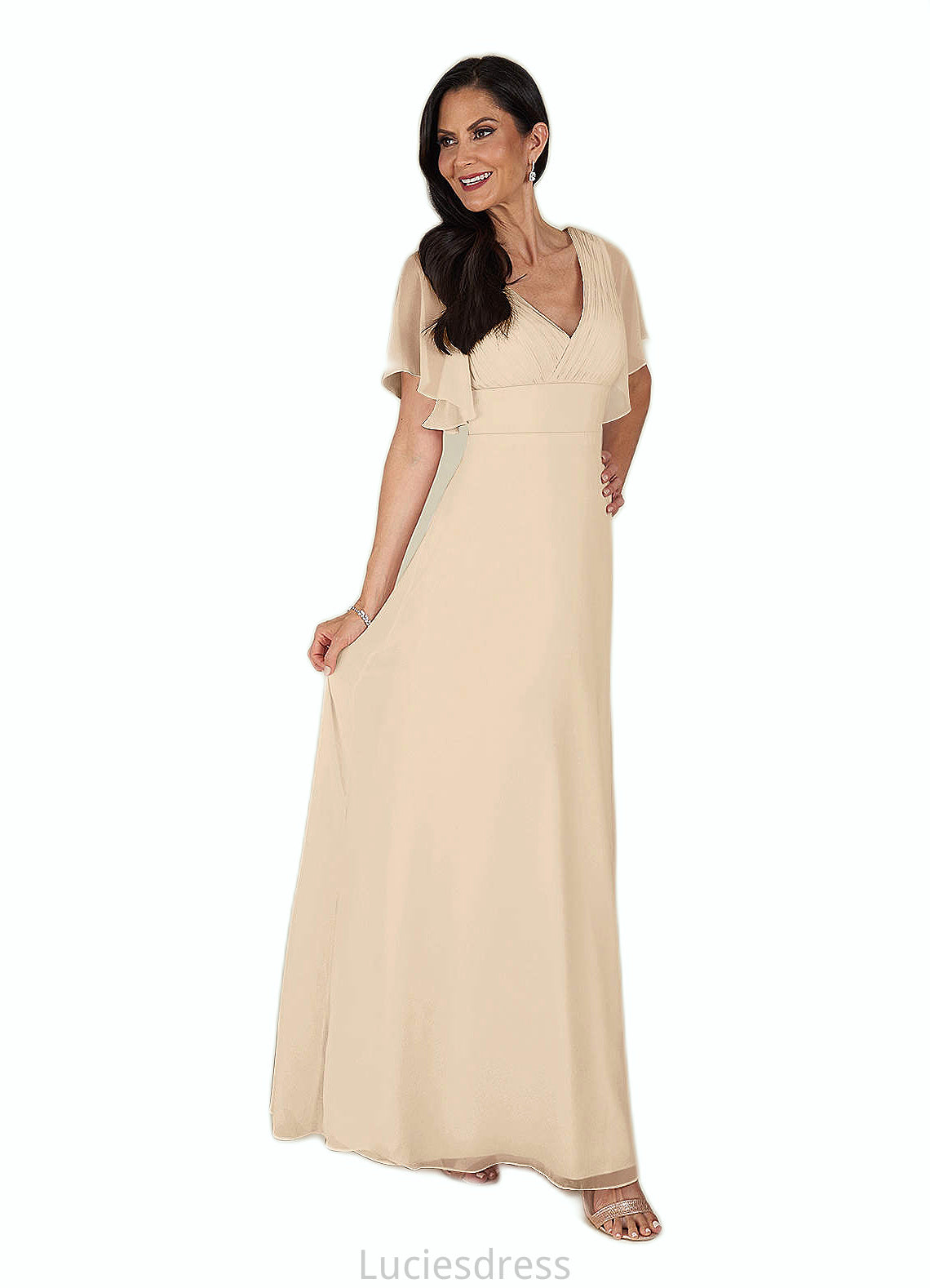 Justice A-Line V-Neck Pleated Chiffon Floor-Length Dress HFP0022646