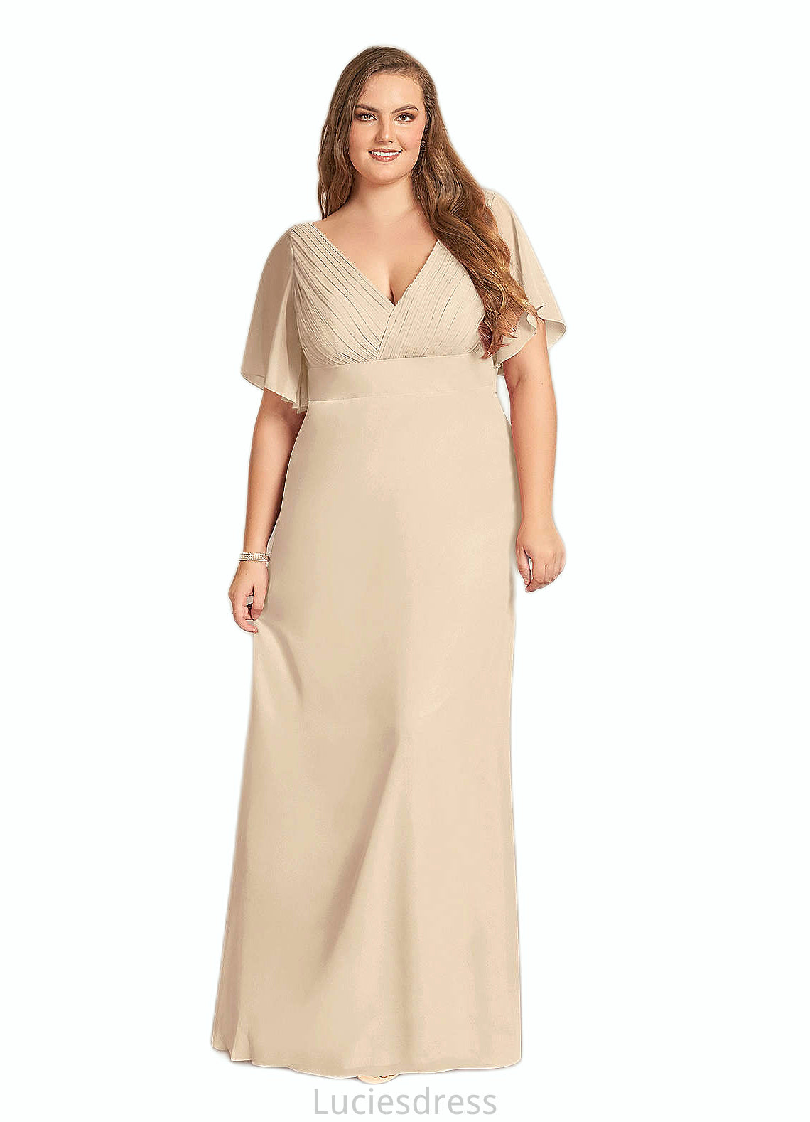 Justice A-Line V-Neck Pleated Chiffon Floor-Length Dress HFP0022646