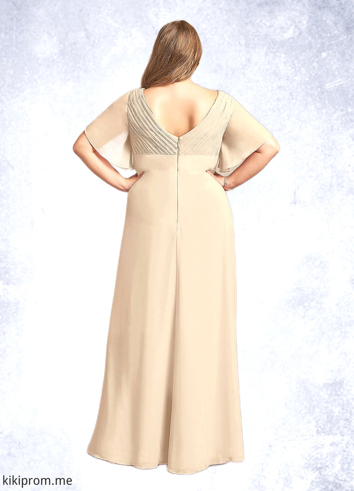 Stella A-Line V-Neck Pleated Chiffon Floor-Length Dress STFP0022646