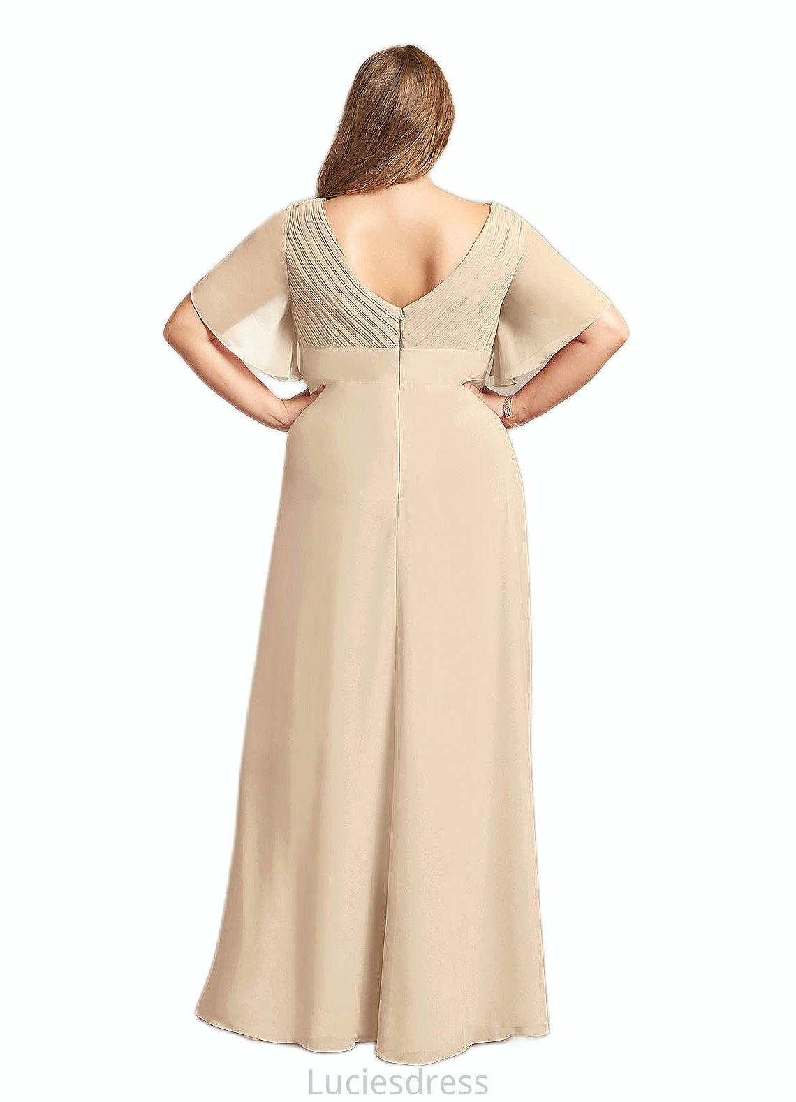 Justice A-Line V-Neck Pleated Chiffon Floor-Length Dress HFP0022646