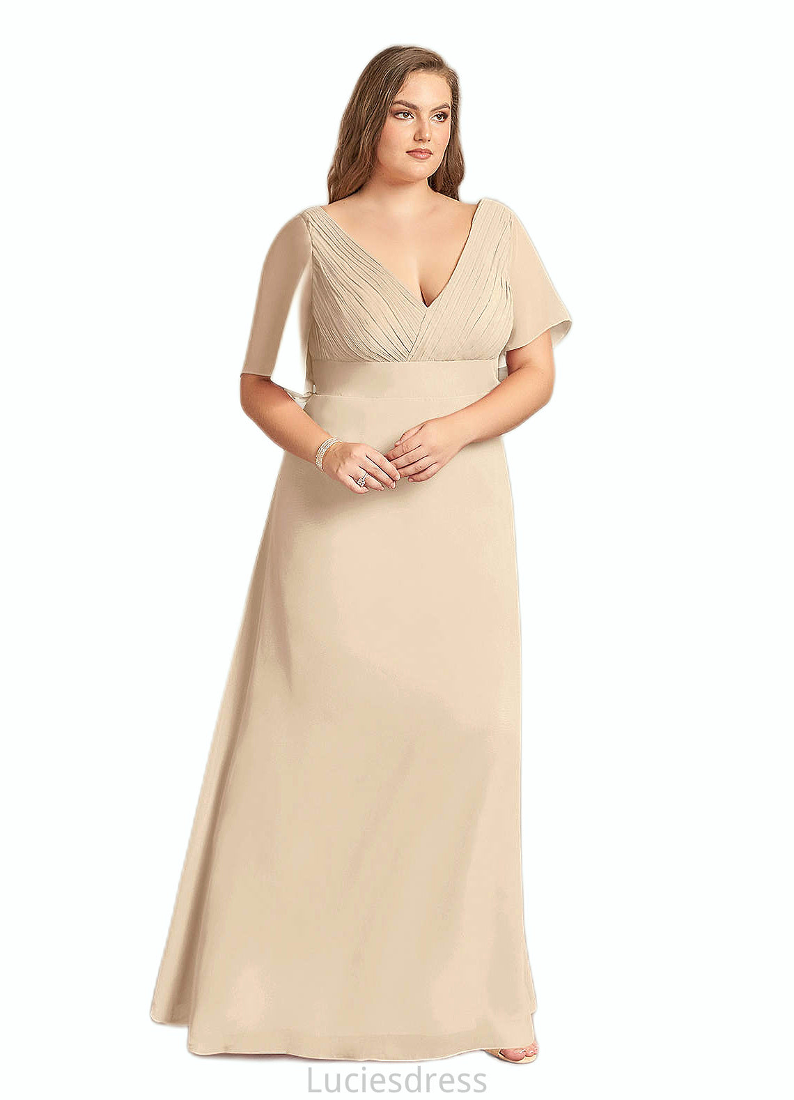 Justice A-Line V-Neck Pleated Chiffon Floor-Length Dress HFP0022646