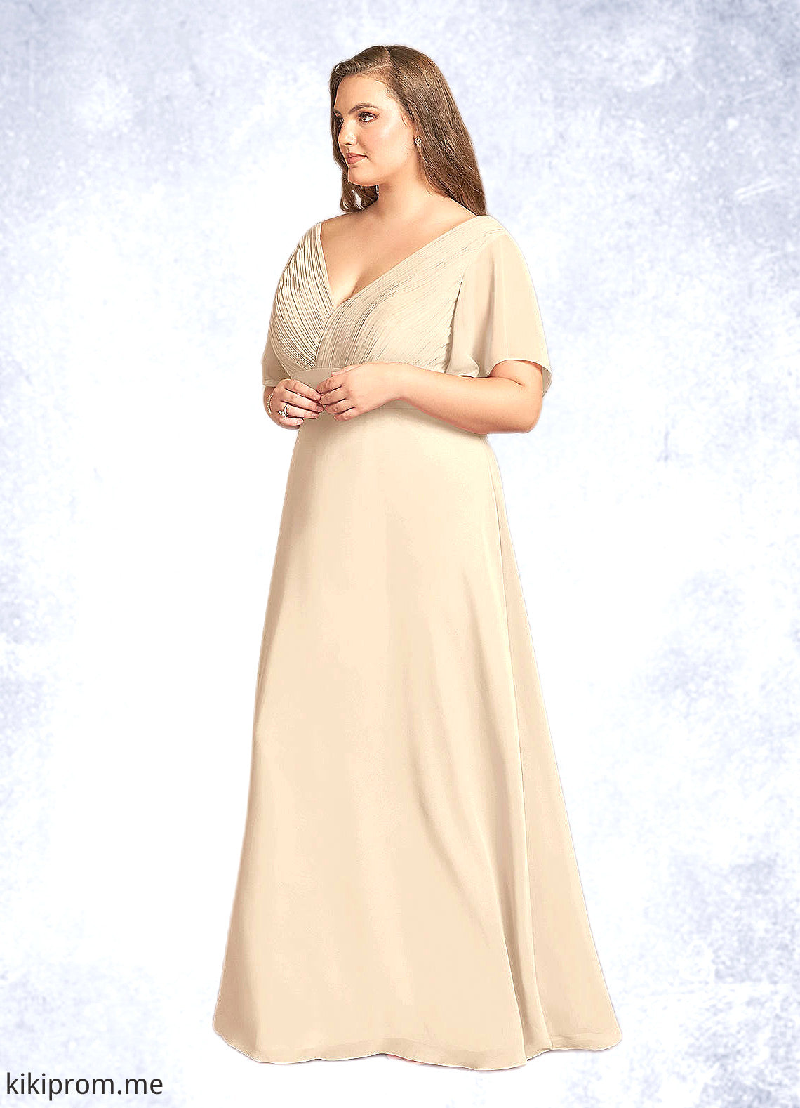 Stella A-Line V-Neck Pleated Chiffon Floor-Length Dress STFP0022646