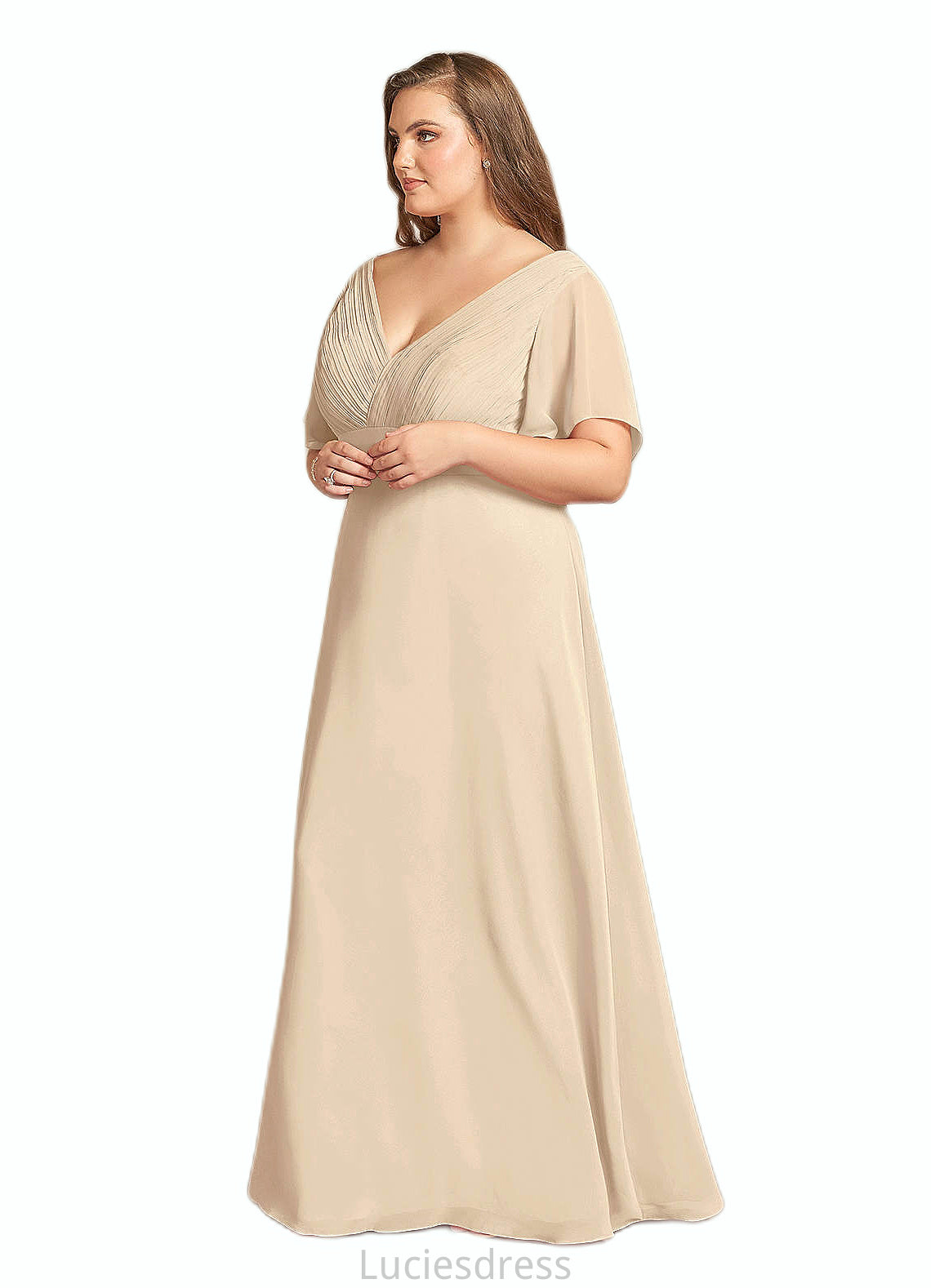 Justice A-Line V-Neck Pleated Chiffon Floor-Length Dress HFP0022646