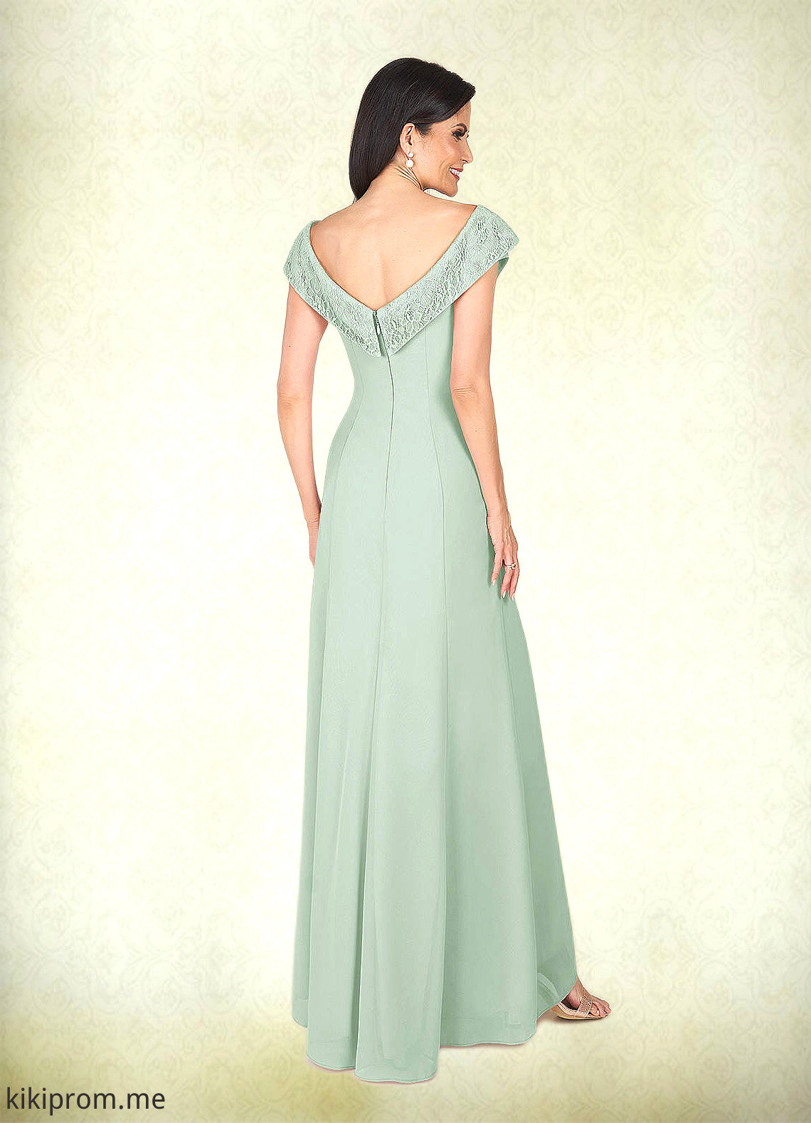 Khloe A-Line Boatneck Lace Chiffon Floor-Length Dress STFP0022648