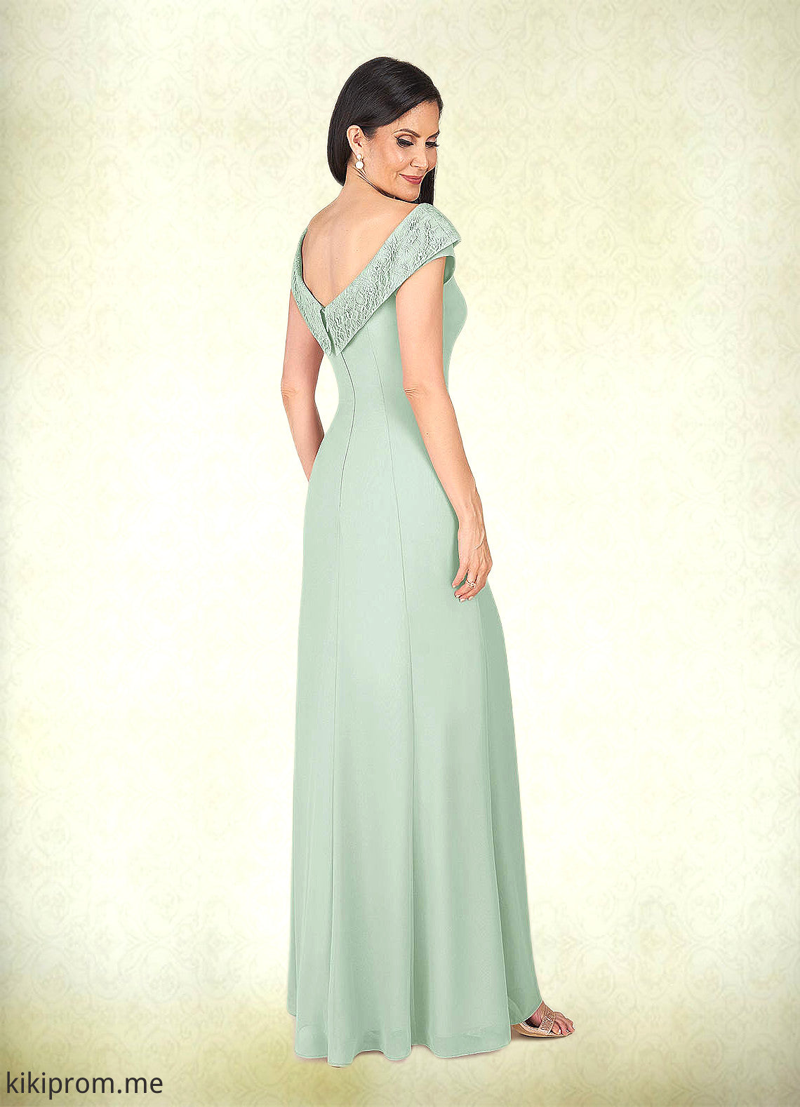 Khloe A-Line Boatneck Lace Chiffon Floor-Length Dress STFP0022648