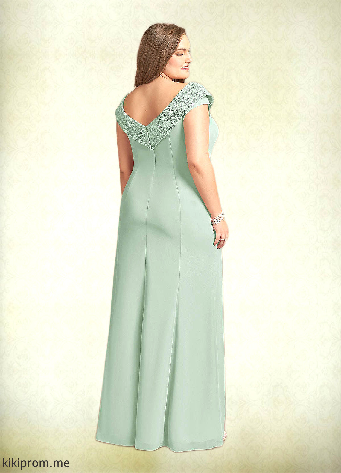 Khloe A-Line Boatneck Lace Chiffon Floor-Length Dress STFP0022648