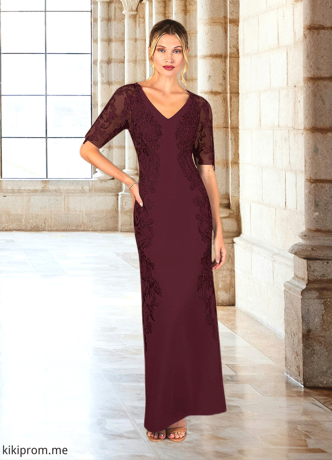 Uerica Sheath Lace Stretch Crepe Floor-Length Dress STFP0022650