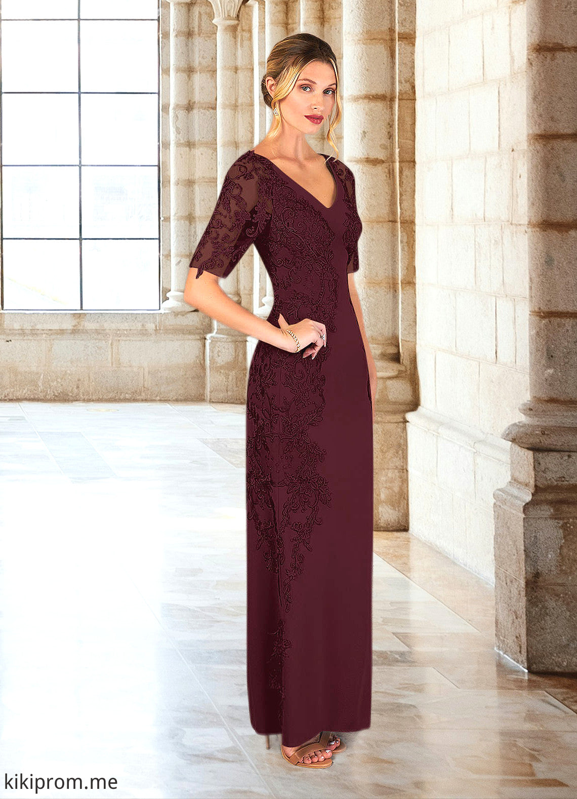 Uerica Sheath Lace Stretch Crepe Floor-Length Dress STFP0022650