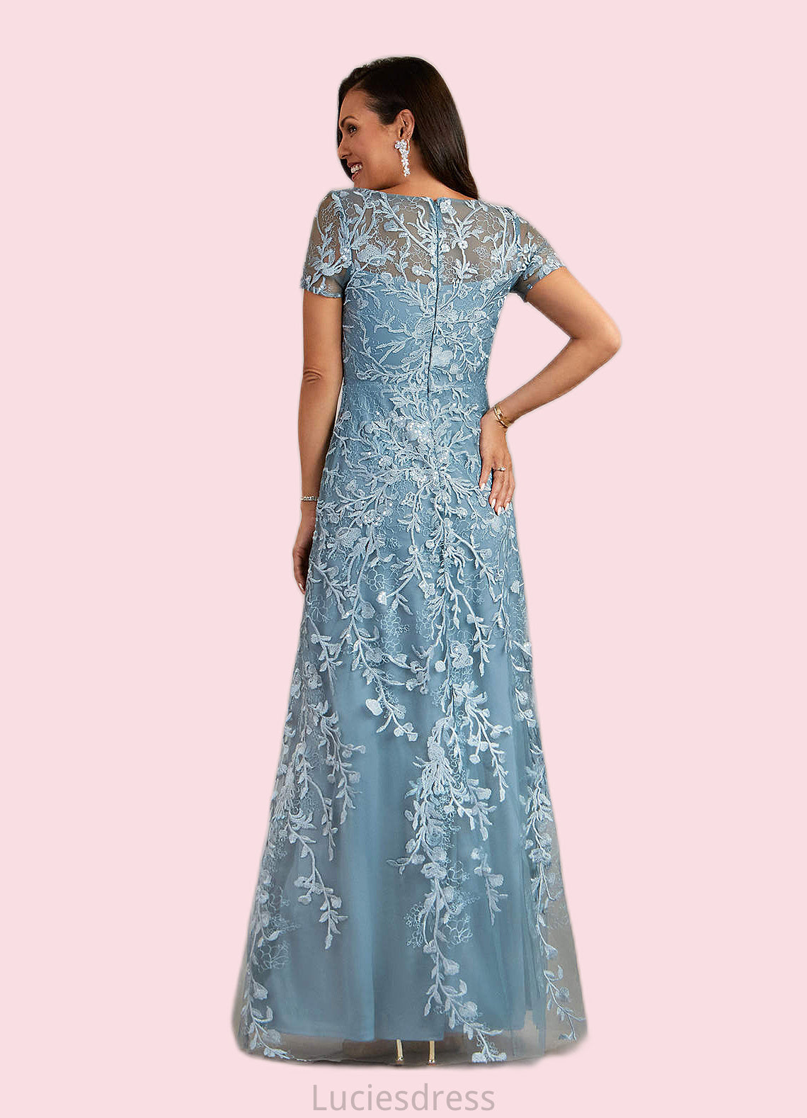 Sharon A-Line Boatneck Lace Floor-Length Dress HFP0022651