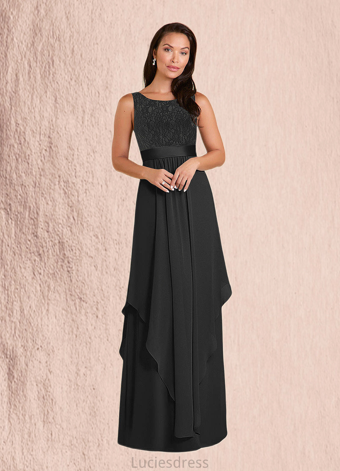 Gertrude A-Line Lace Chiffon Floor-Length Dress HFP0022652