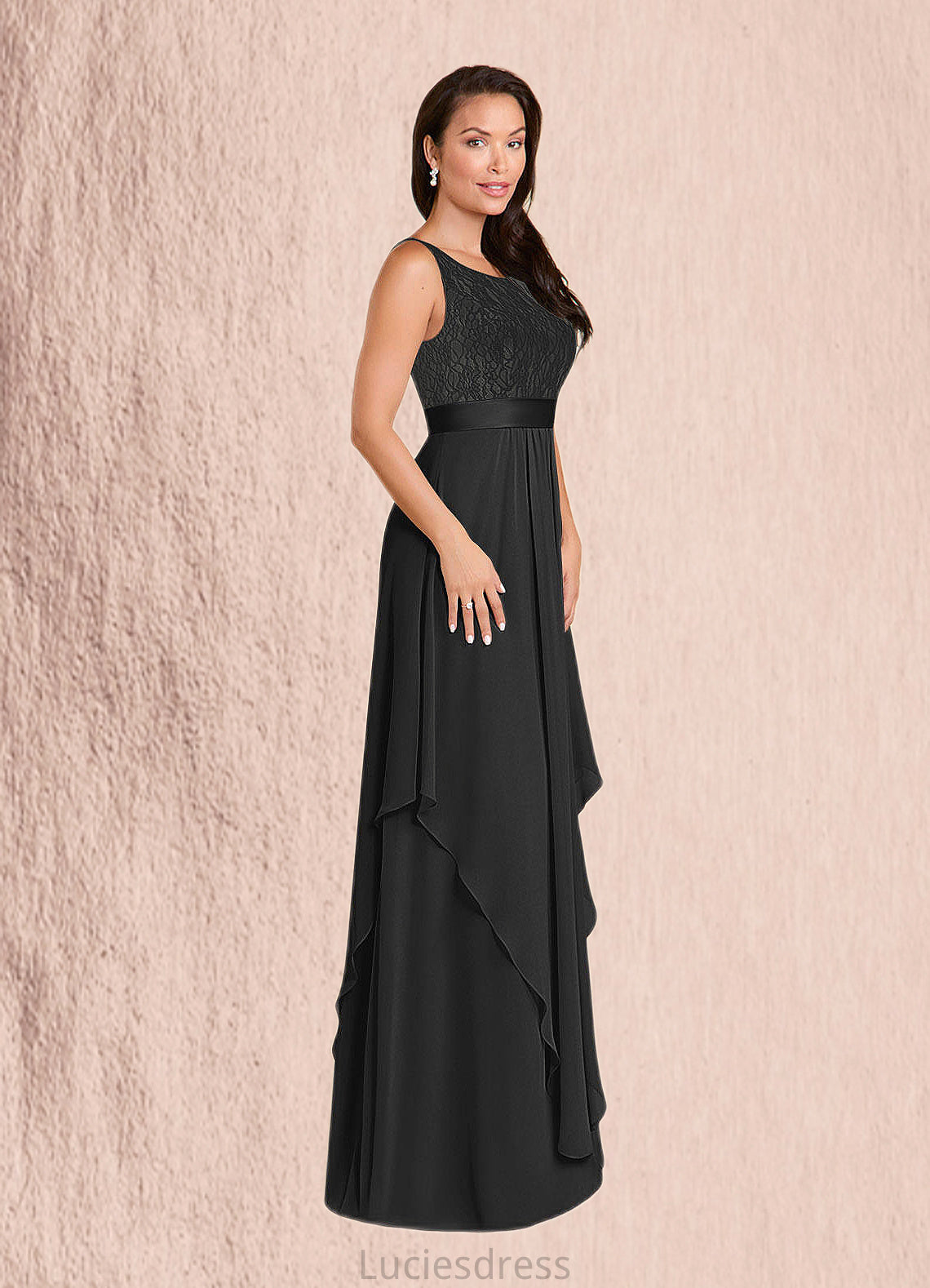 Gertrude A-Line Lace Chiffon Floor-Length Dress HFP0022652