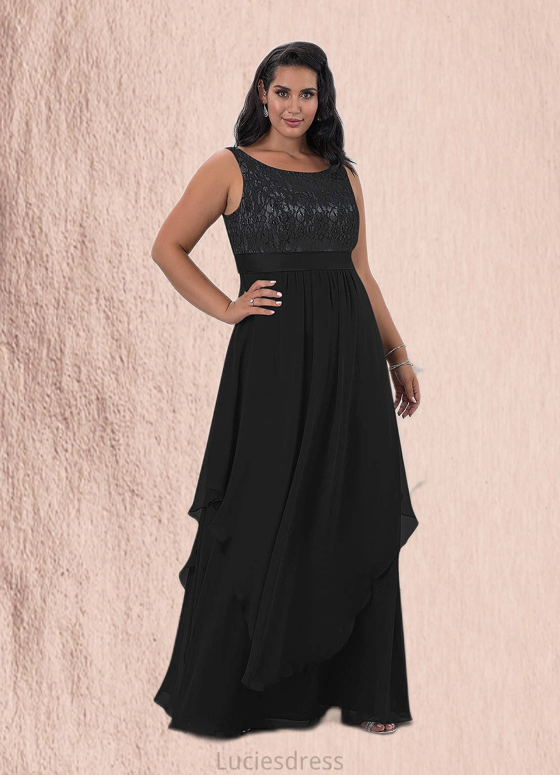 Gertrude A-Line Lace Chiffon Floor-Length Dress HFP0022652