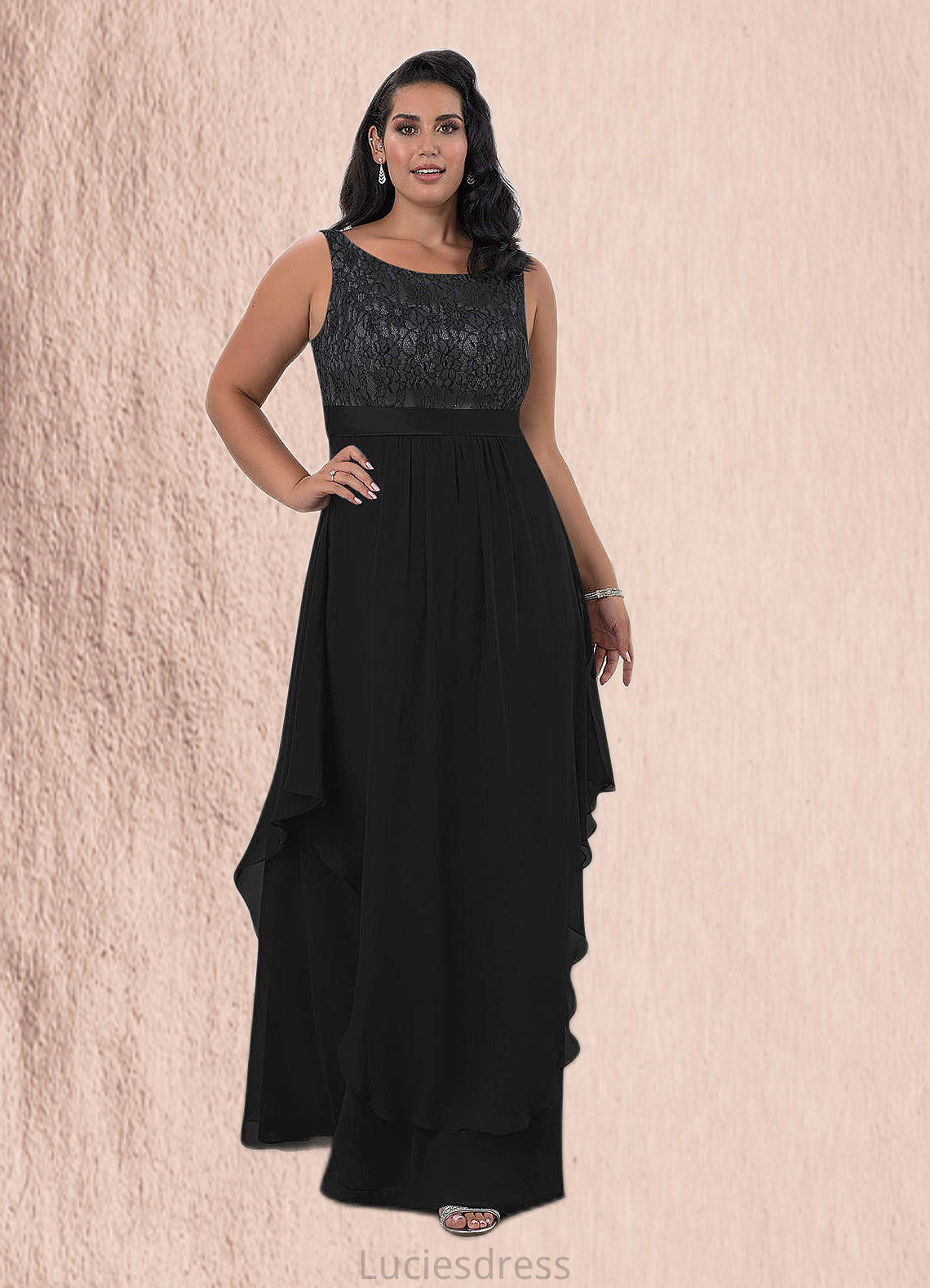 Gertrude A-Line Lace Chiffon Floor-Length Dress HFP0022652