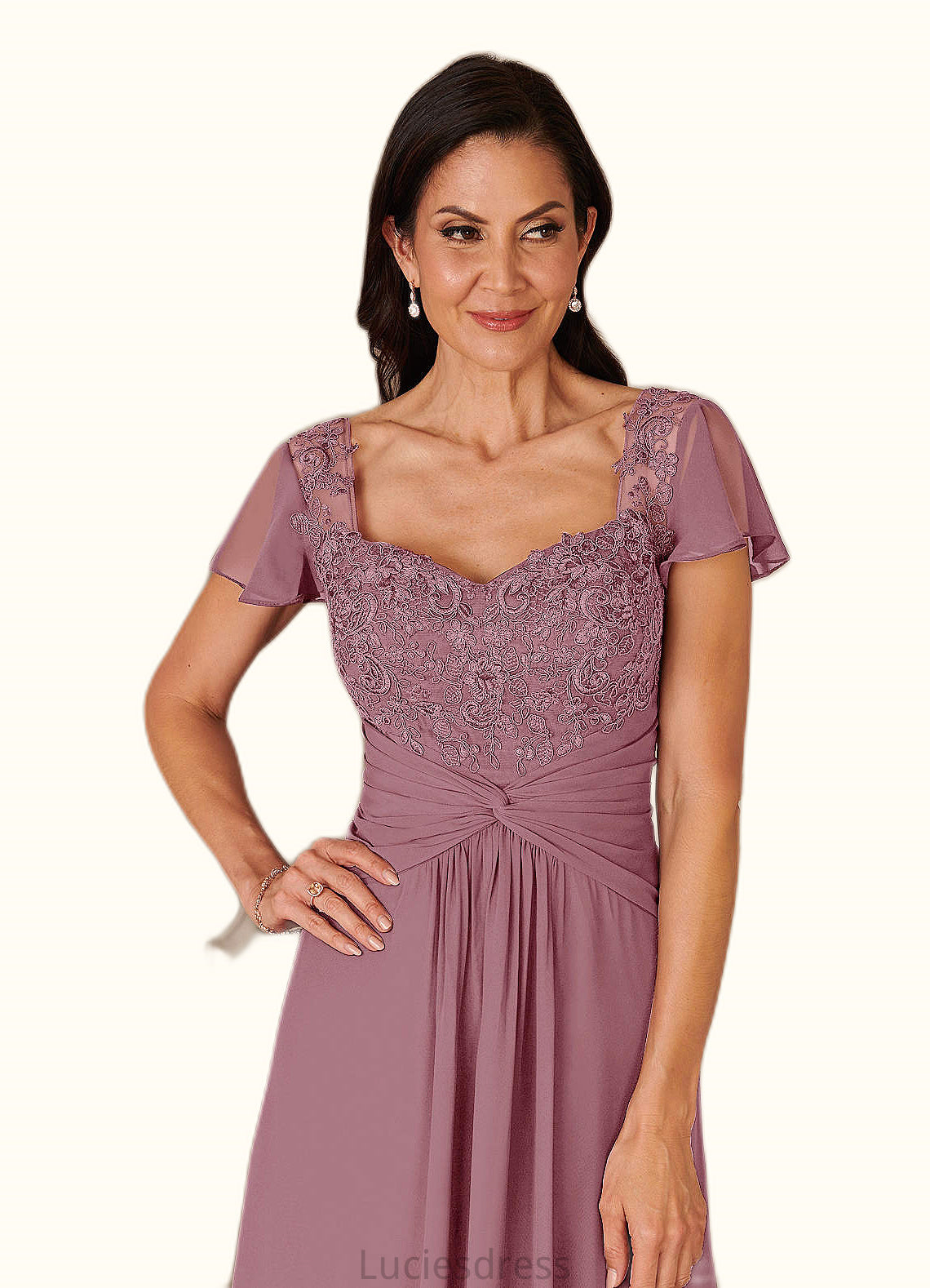 Karsyn A-Line Lace Chiffon Sweep train Dress HFP0022654