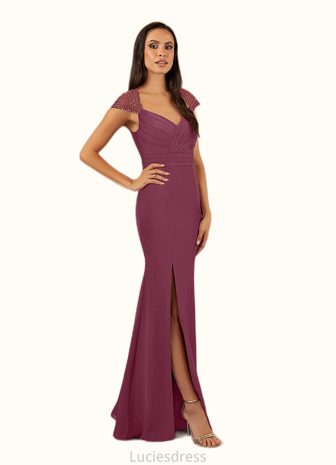 Lina Mermaid Sequins Chiffon Floor-Length Dress HFP0022655