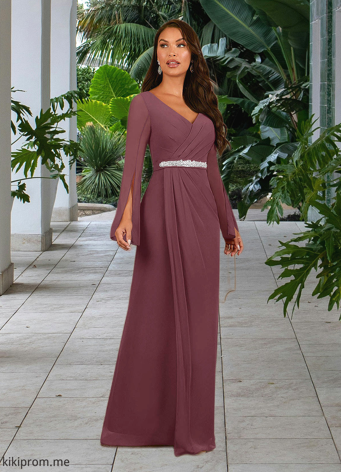 Sydnee A-Line V-Neck Pleated Chiffon Floor-Length Dress STFP0022656