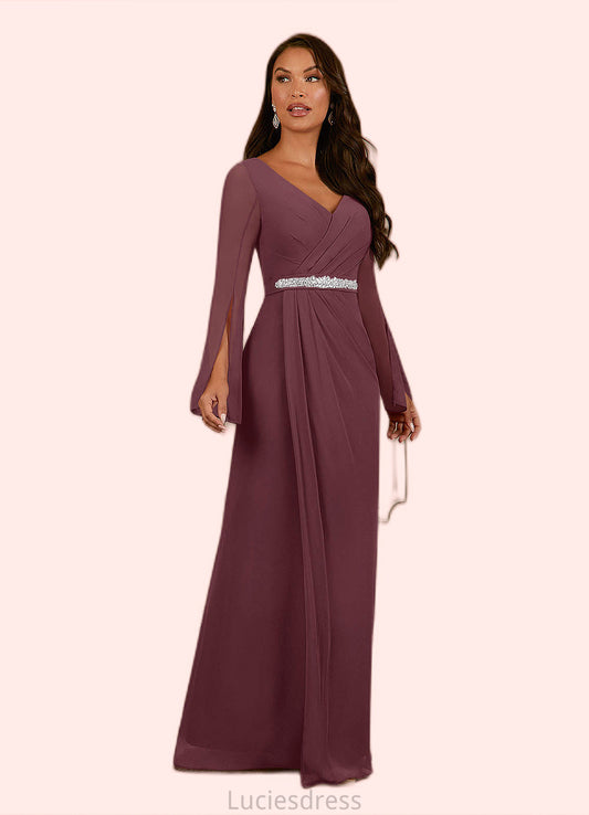 Monica A-Line V-Neck Pleated Chiffon Floor-Length Dress HFP0022656