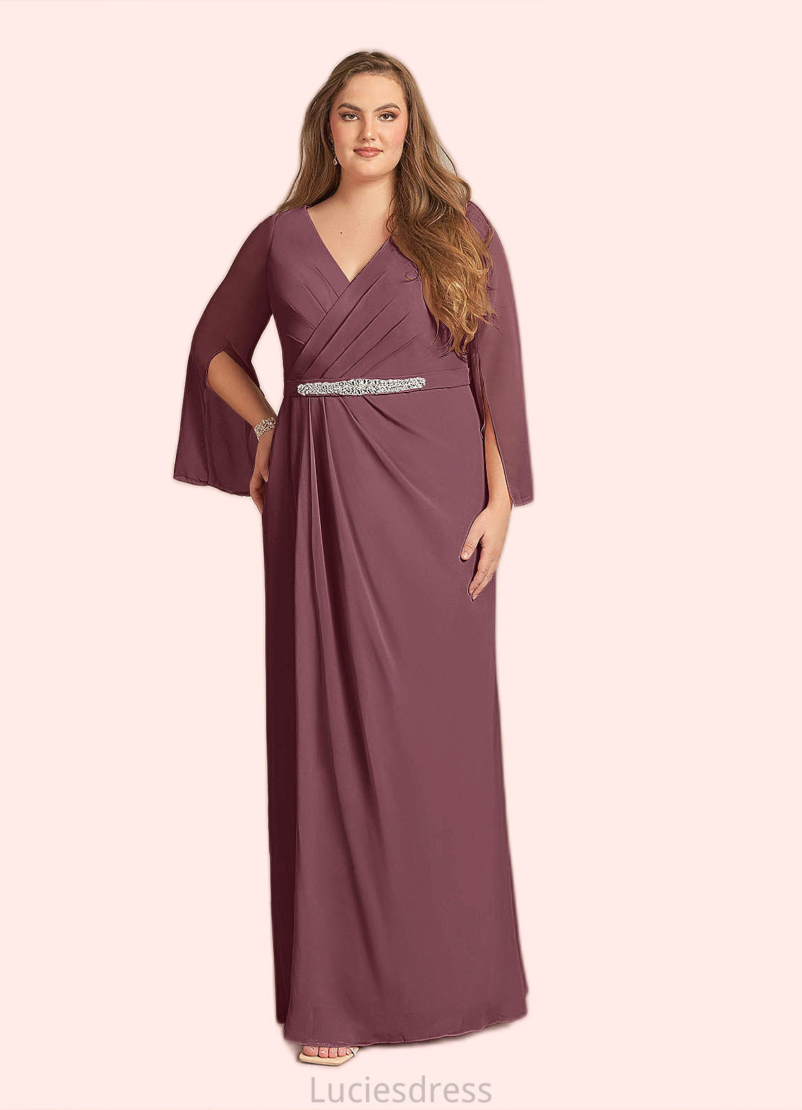 Maleah A-Line V-Neck Pleated Chiffon Floor-Length Dress HFP0022656