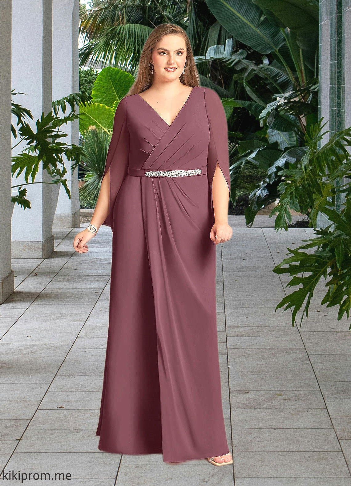 Sydnee A-Line V-Neck Pleated Chiffon Floor-Length Dress STFP0022656