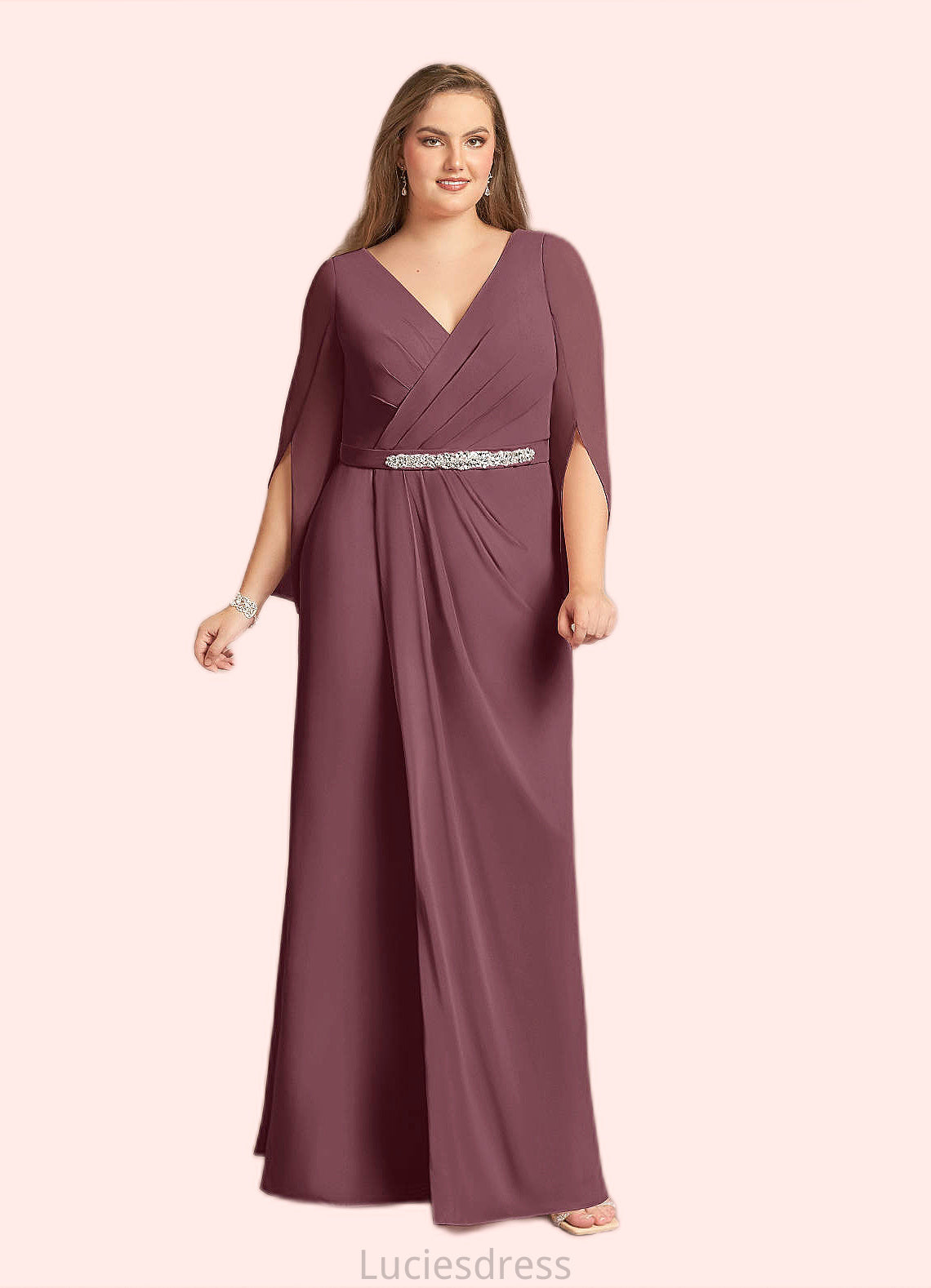 Maleah A-Line V-Neck Pleated Chiffon Floor-Length Dress HFP0022656