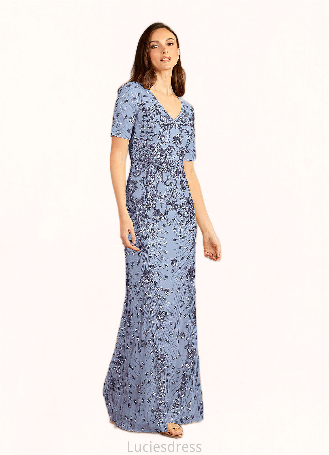 Melany A-Line V-Neck Sequins Sequins Floor-Length Dress HFP0022657