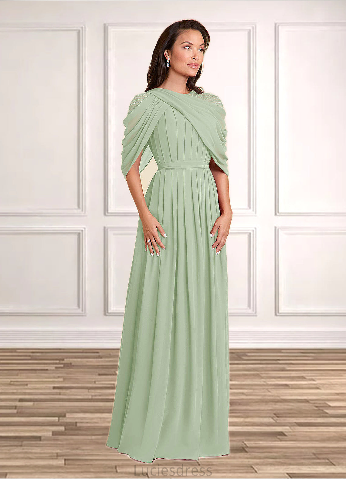 Jayleen A-Line Sequins Chiffon Floor-Length Dress HFP0022659