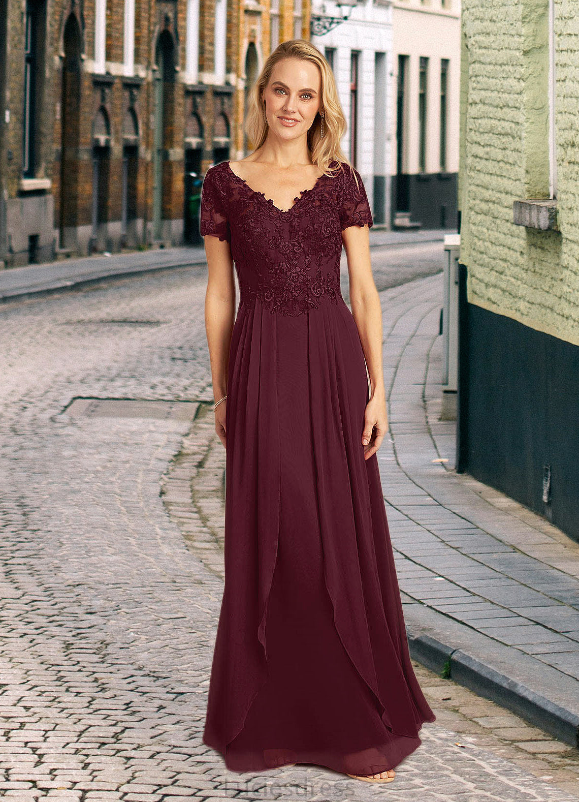 Juliette A-Line Lace Chiffon Floor-Length Dress HFP0022662