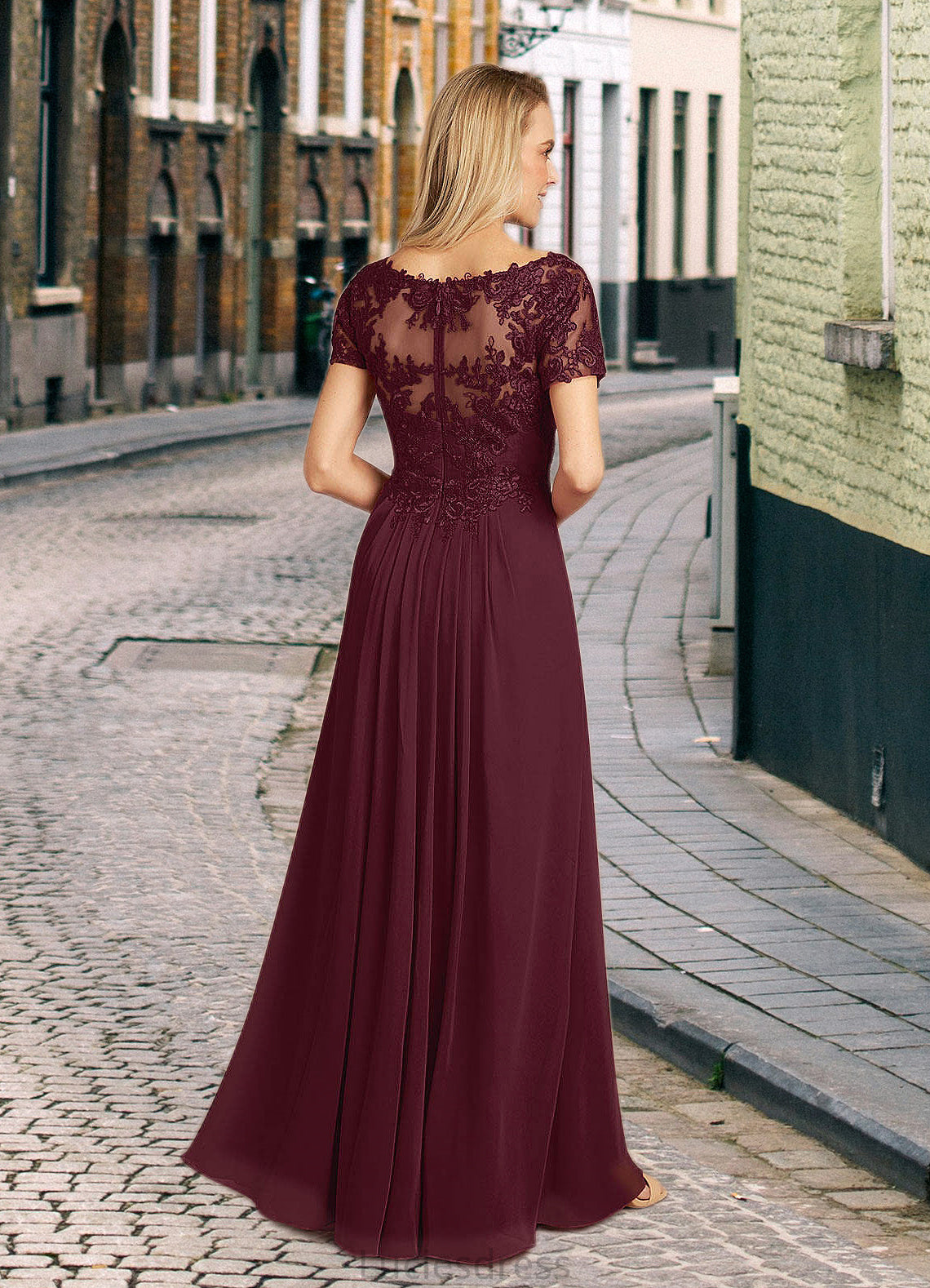 Juliette A-Line Lace Chiffon Floor-Length Dress HFP0022662