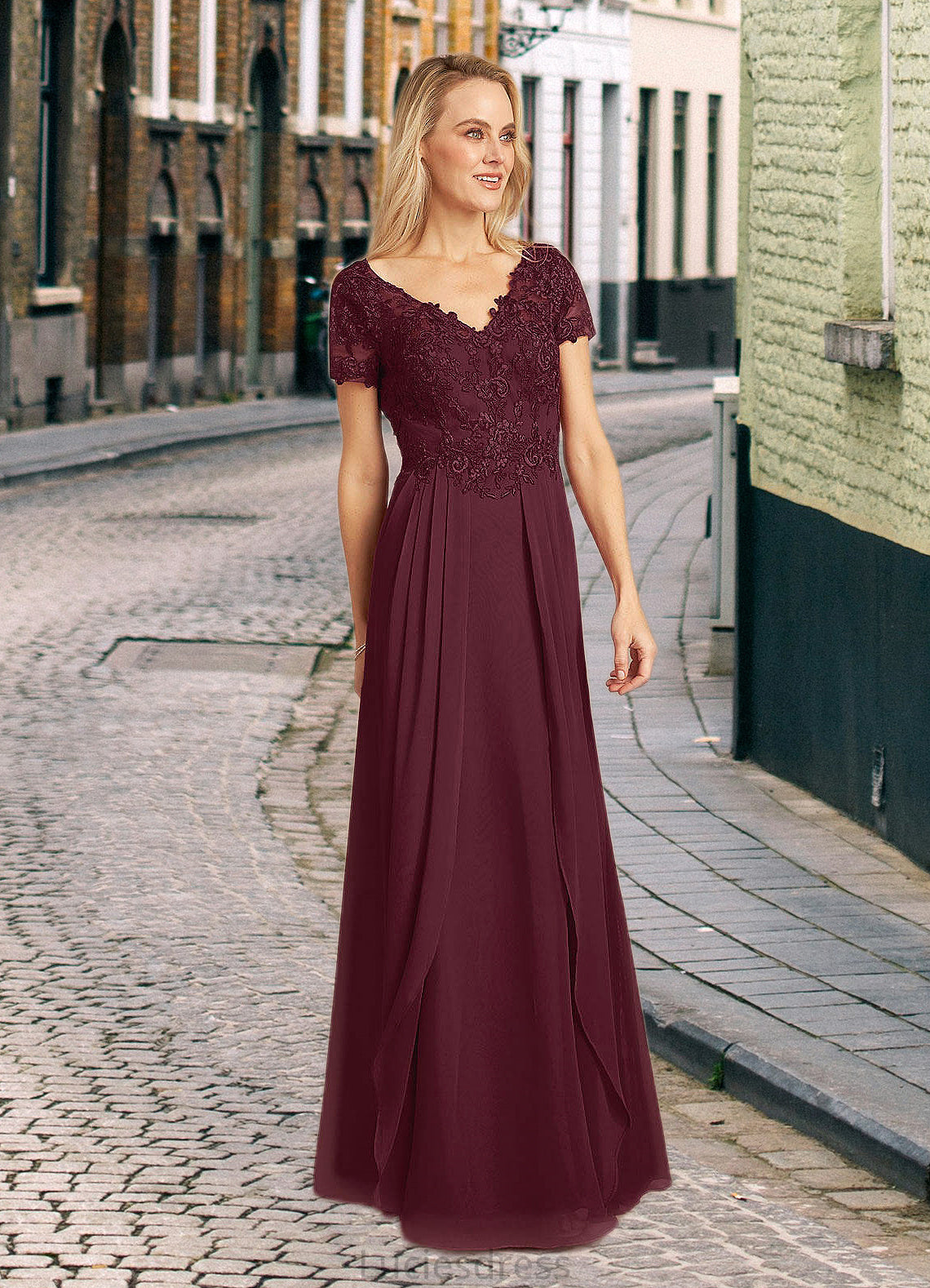 Juliette A-Line Lace Chiffon Floor-Length Dress HFP0022662