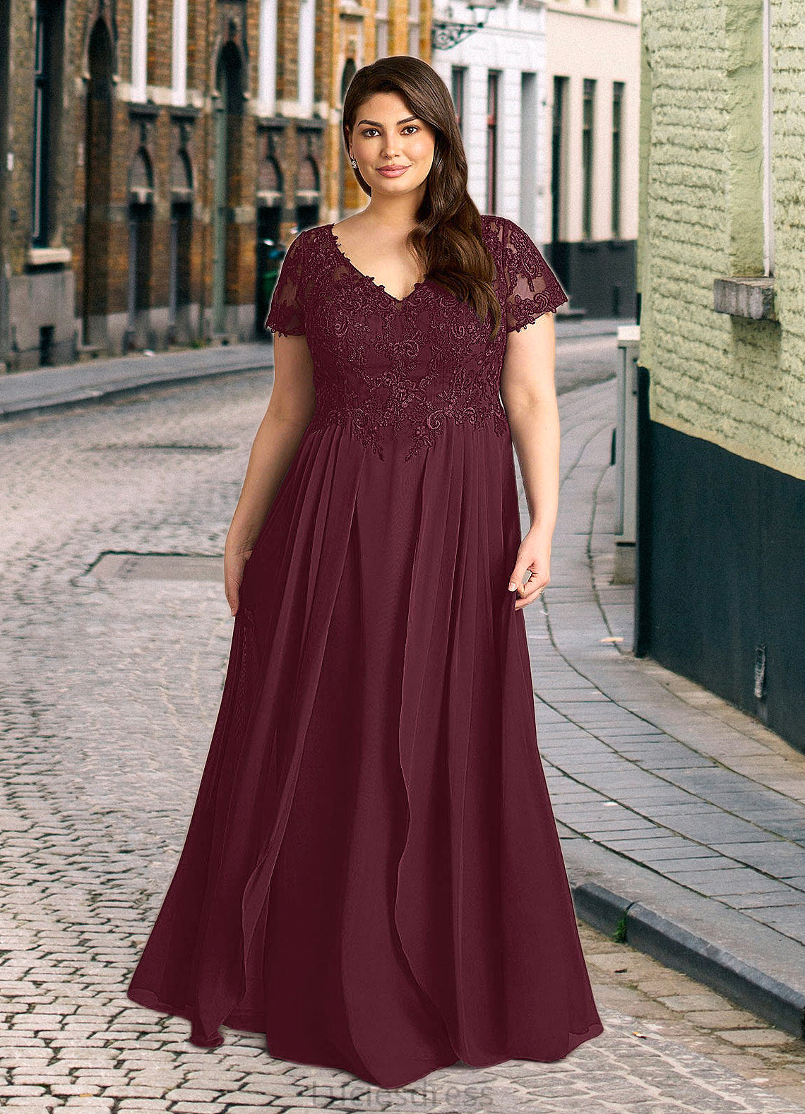 Juliette A-Line Lace Chiffon Floor-Length Dress HFP0022662