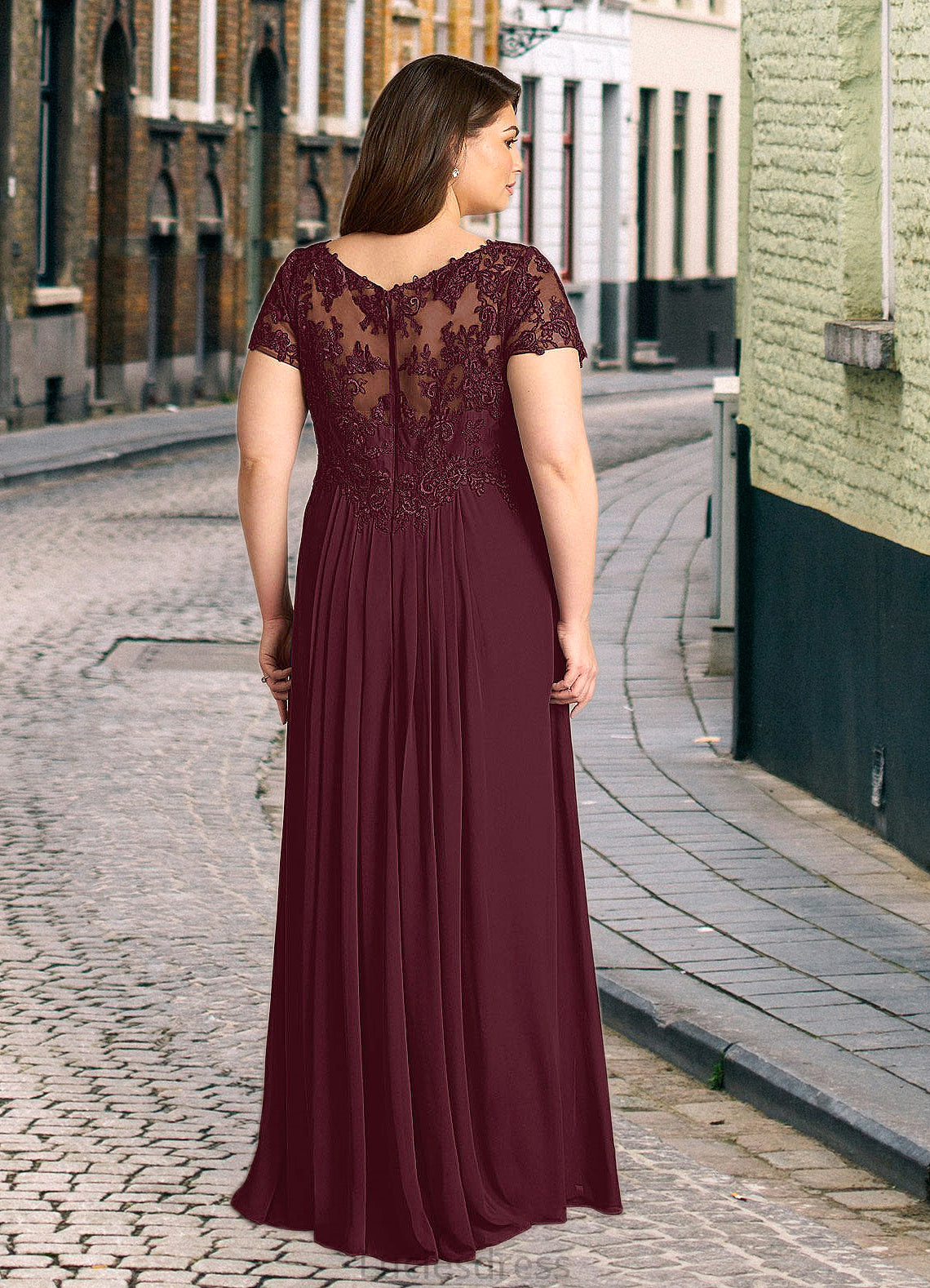 Juliette A-Line Lace Chiffon Floor-Length Dress HFP0022662