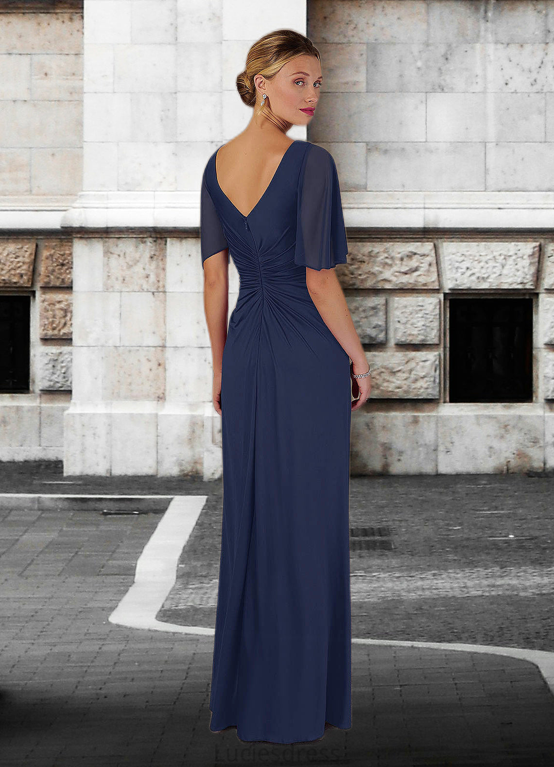 Margaret A-Line Pleated Jersey Floor-Length Dress HFP0022667