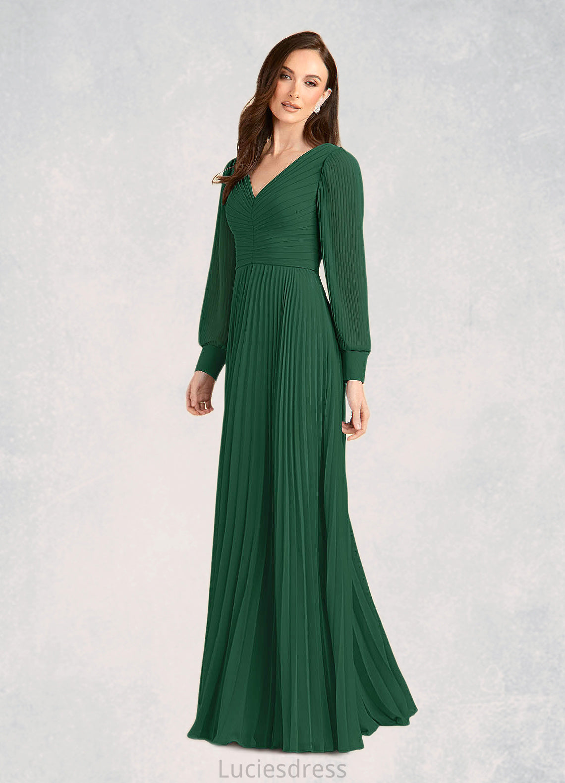 Iliana A-Line Pleated Chiffon Floor-Length Dress HFP0022670