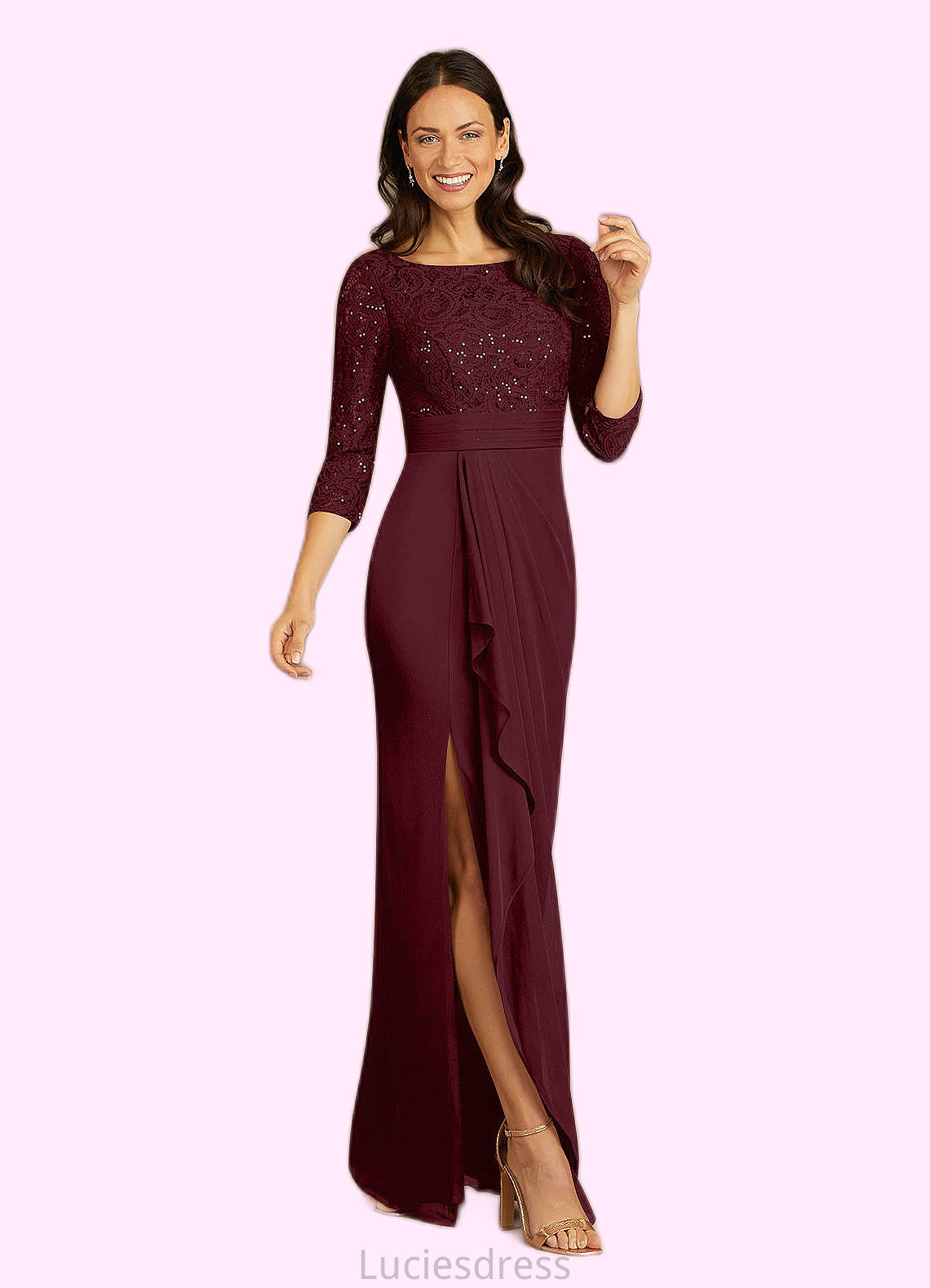 Ashly Sheath Scoop Sequins Lace Floor-Length Dress HFP0022672