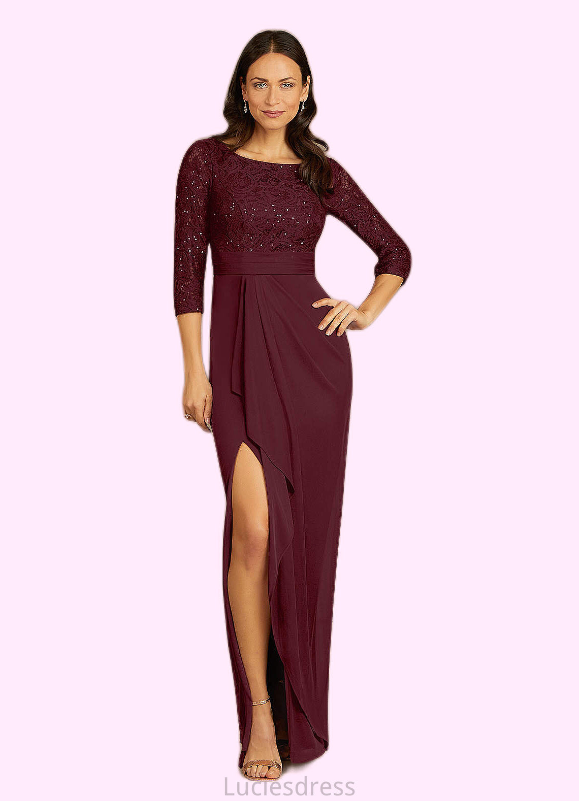 Ashly Sheath Scoop Sequins Lace Floor-Length Dress HFP0022672