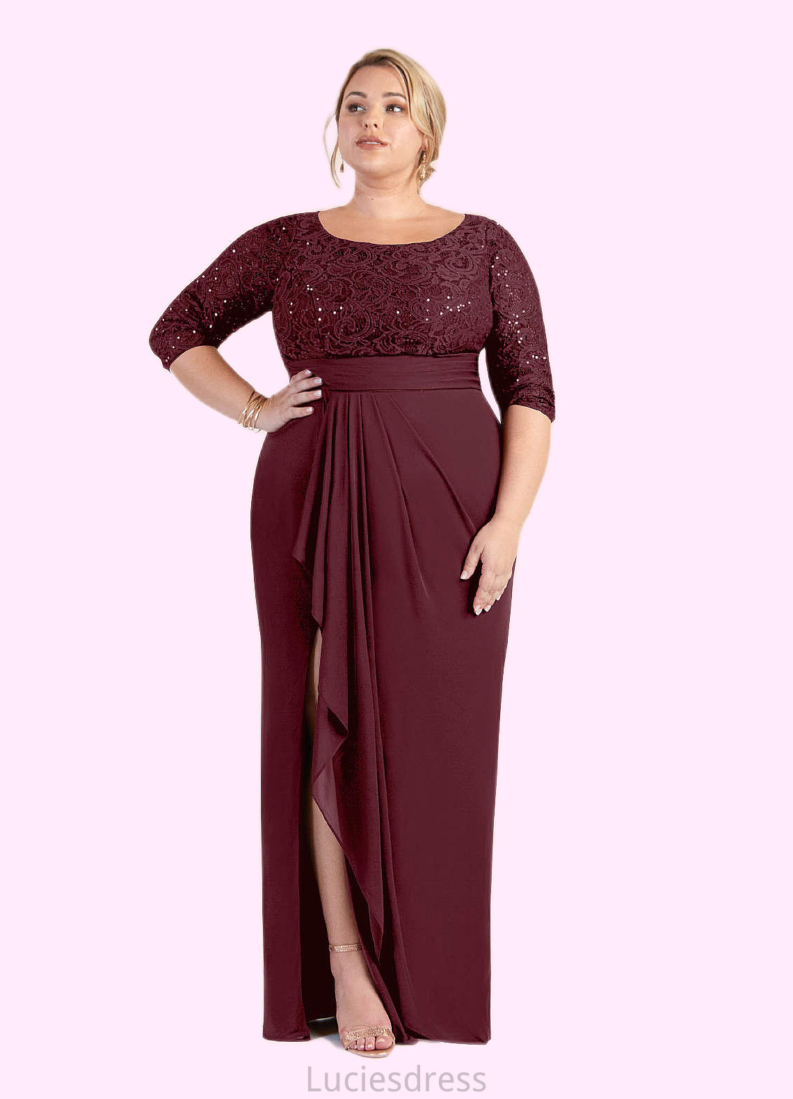 Ashly Sheath Scoop Sequins Lace Floor-Length Dress HFP0022672