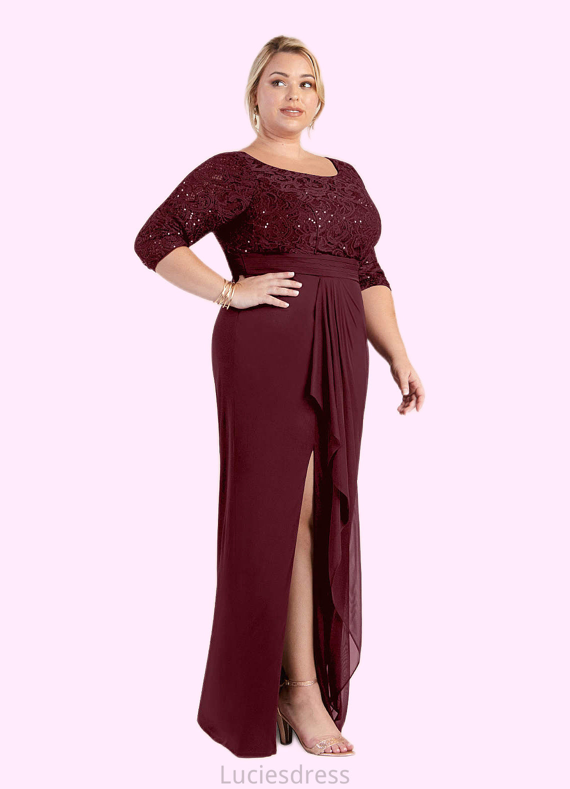 Ashly Sheath Scoop Sequins Lace Floor-Length Dress HFP0022672