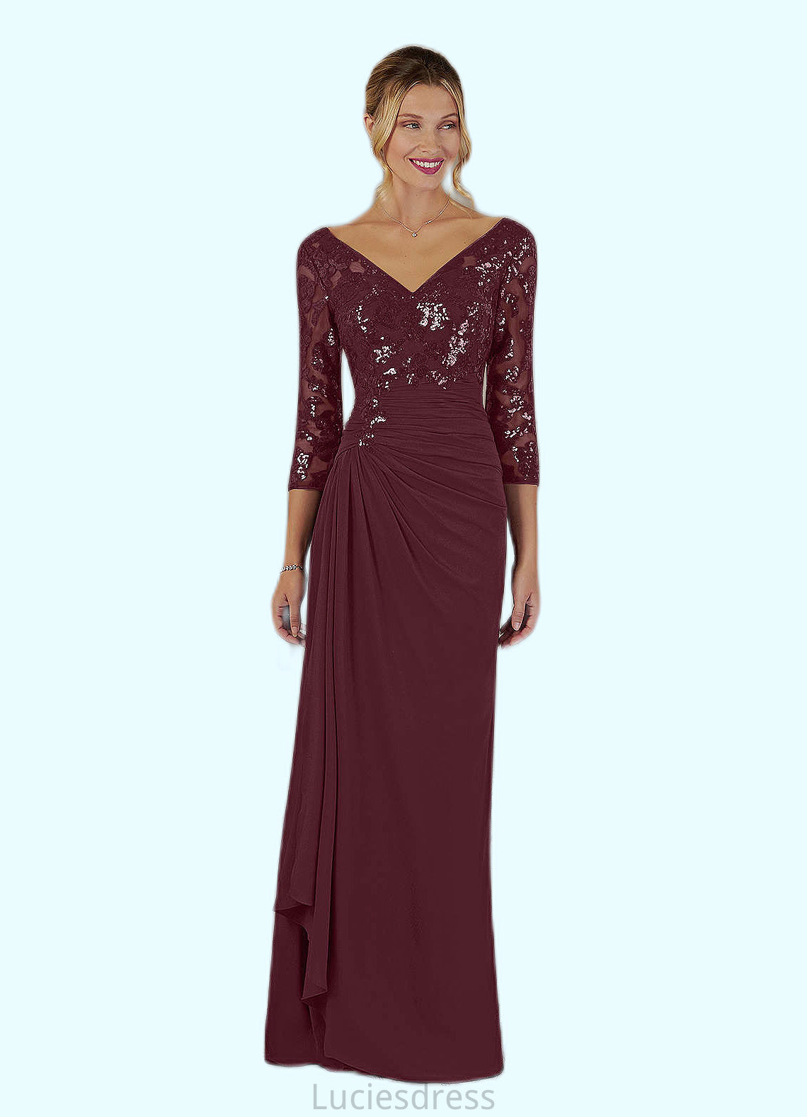 Lucy Sheath Sequins Lace Floor-Length Dress HFP0022673