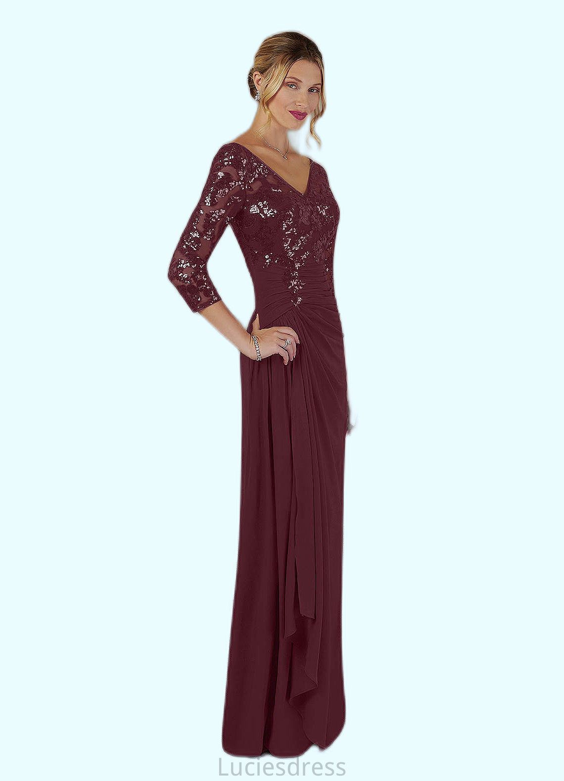 Lucy Sheath Sequins Lace Floor-Length Dress HFP0022673