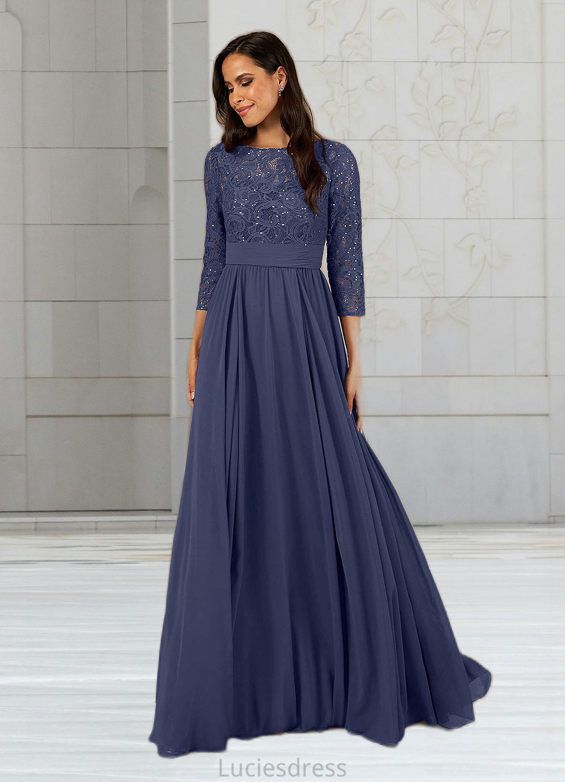 Shyanne A-Line Sequins Chiffon Floor-Length Dress HFP0022674