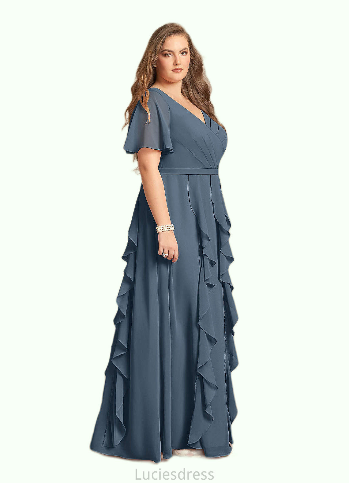 Lana A-Line V-Neck Chiffon Floor-Length Dress HFP0022679