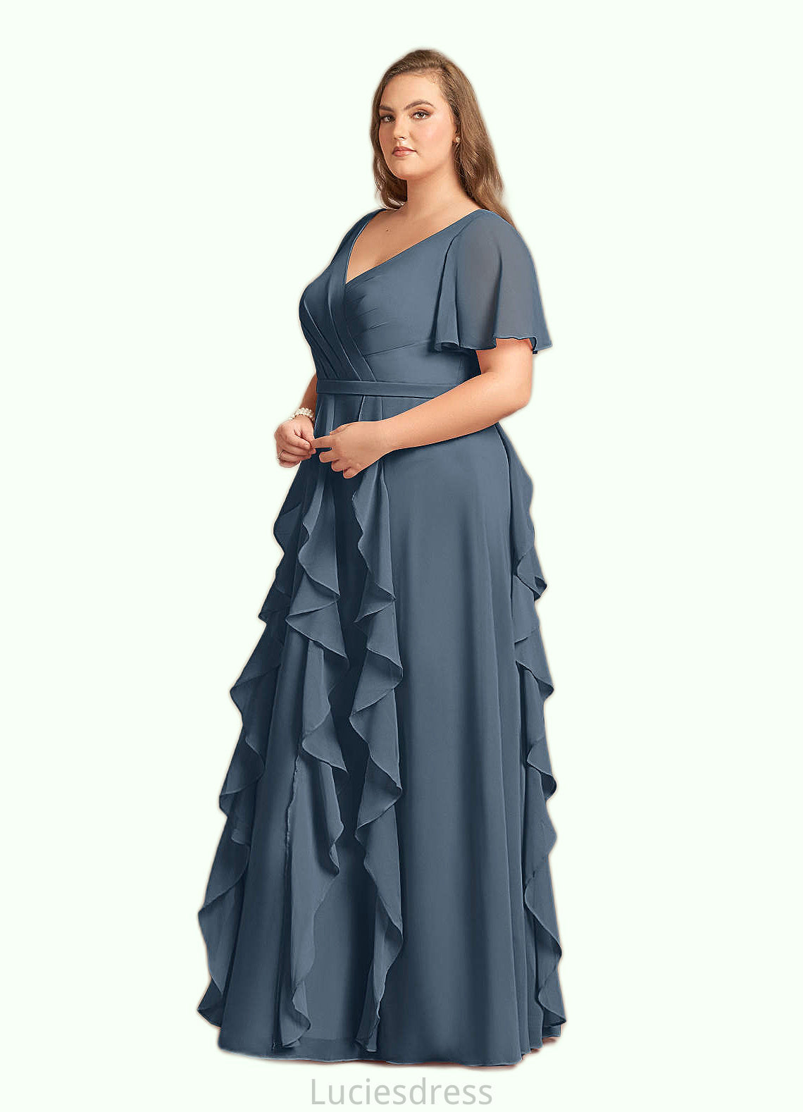 Lana A-Line V-Neck Chiffon Floor-Length Dress HFP0022679