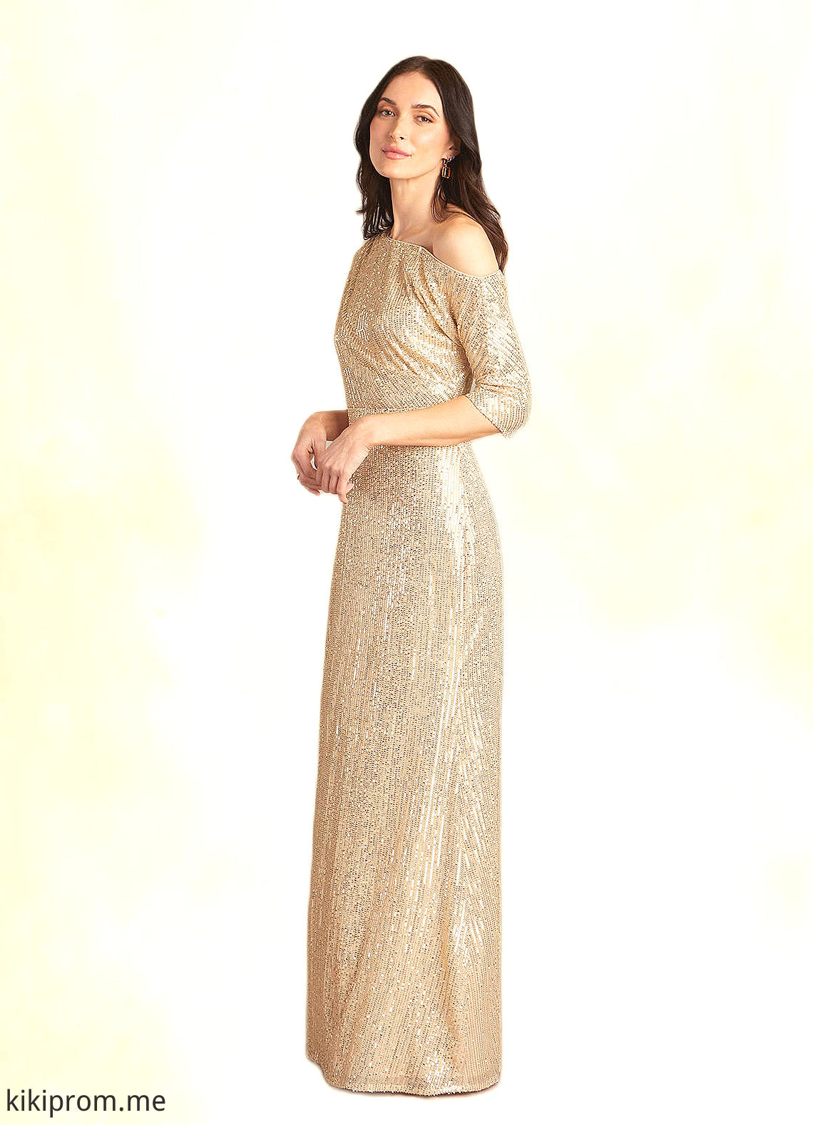 Alyson A-Line Asymmetrical Neckline Sequins Floor-Length Dress STFP0022686