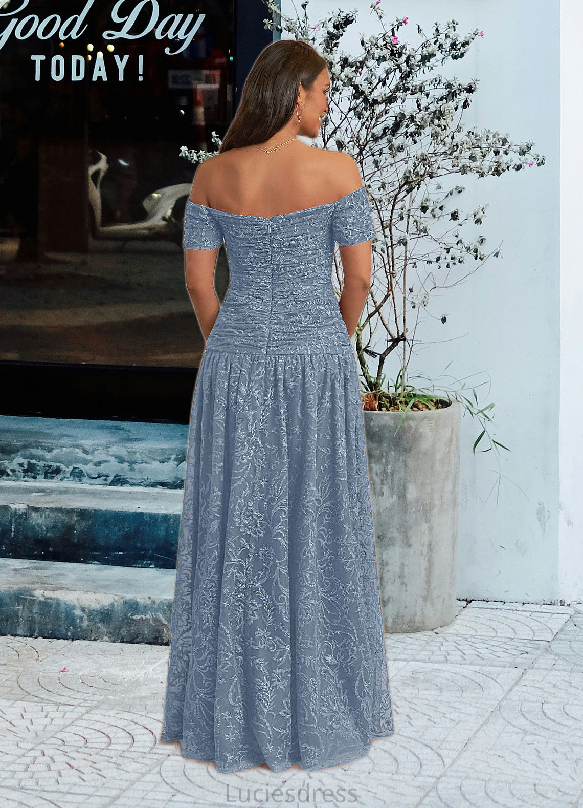 Miranda A-Line Sweetheart Off the Shoulder Lace Floor-Length Dress HFP0022688