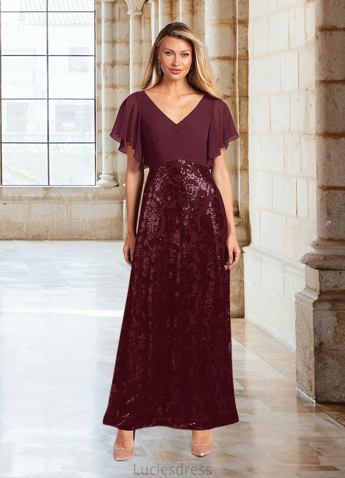 Rosie A-Line Sequins Chiffon Ankle-Length Dress HFP0022690